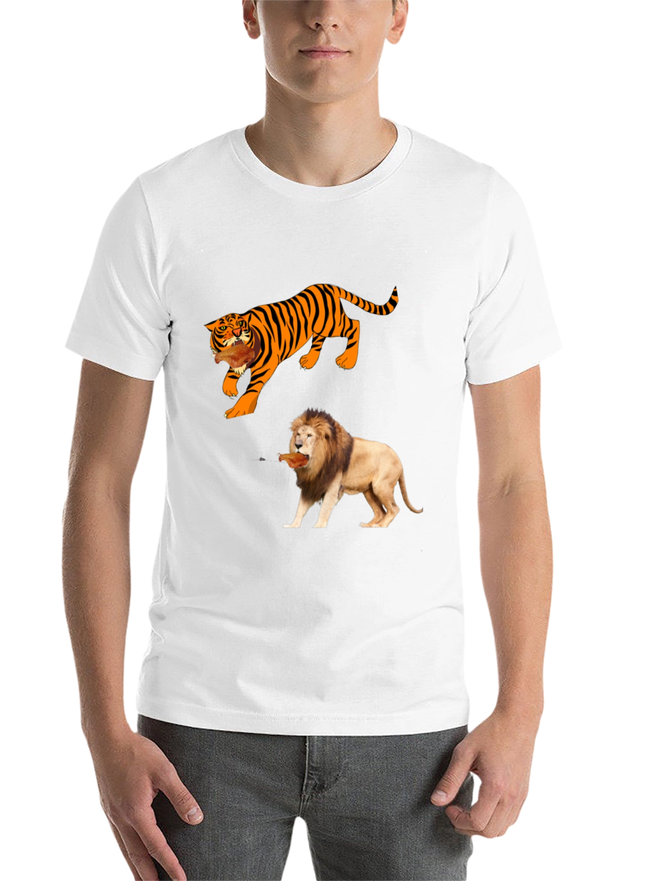 Black Tiger & Lion Graphic Tee - Black Cotton T-Shirt view 14