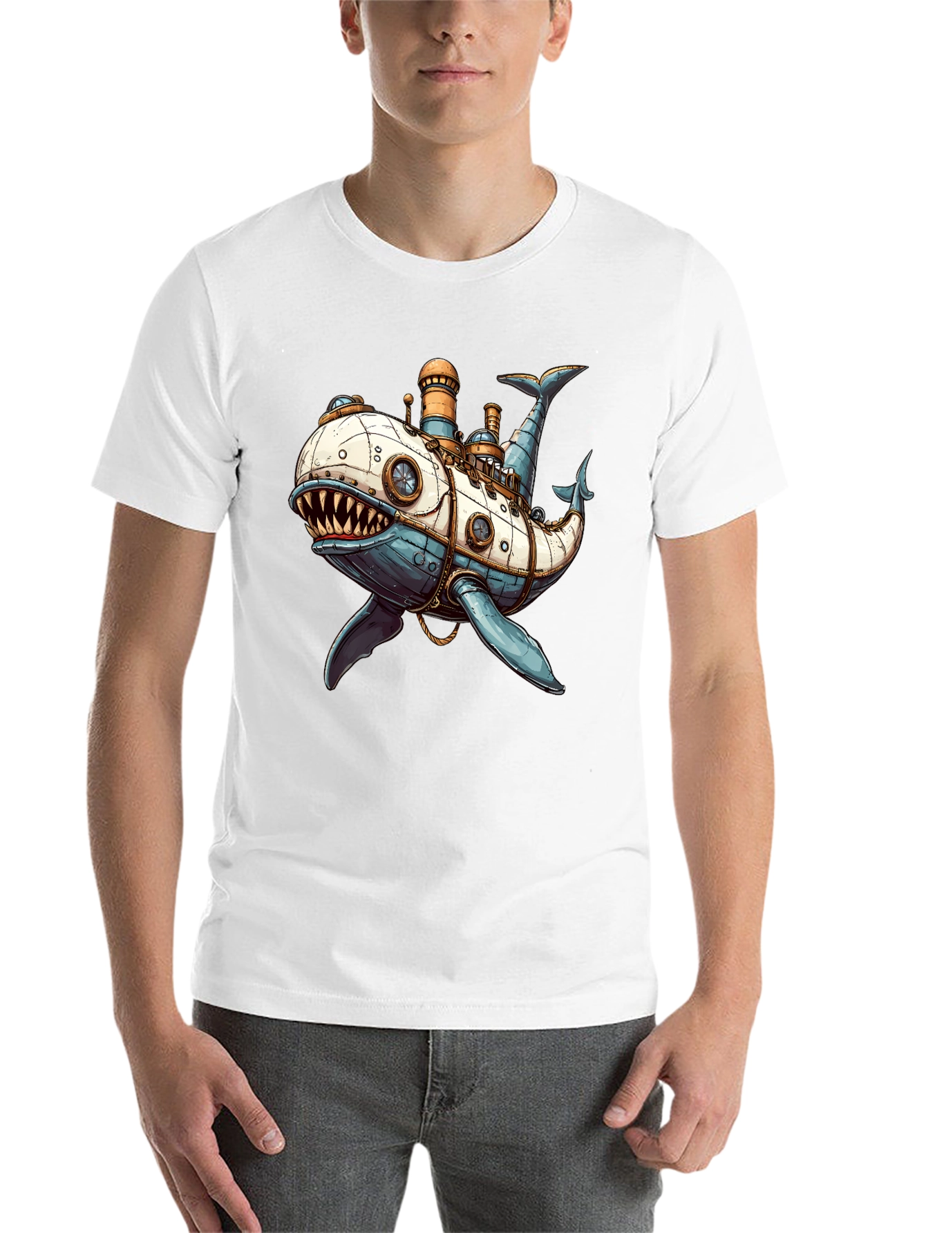 Black Steampunk Whale T-Shirt - Unique Design view 14