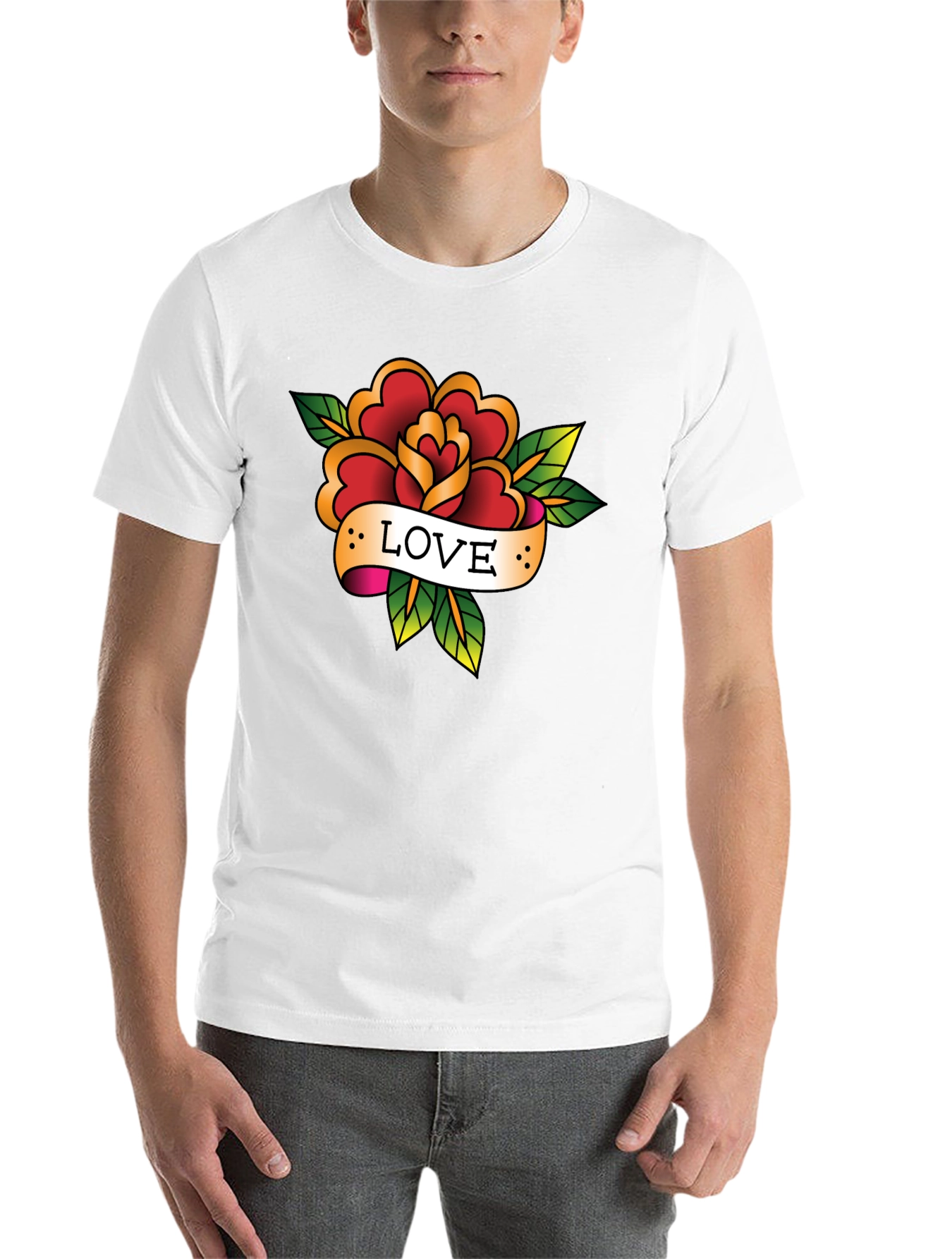 Black Love Rose Tattoo Style Black Graphic Tee view 14