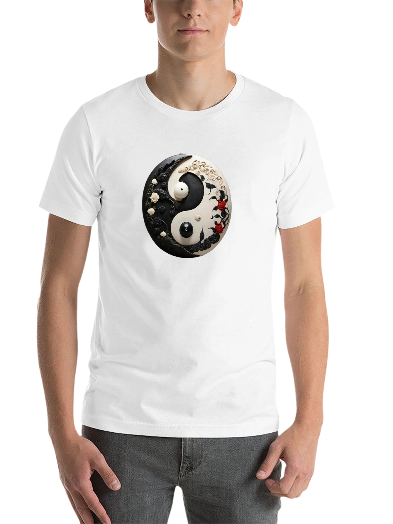 Black Yin Yang Floral Graphic Black T-Shirt view 14