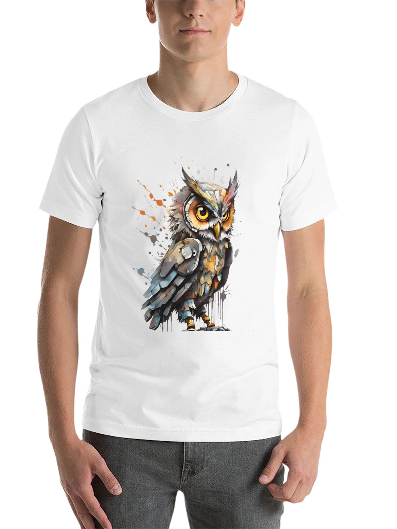 Black Artistic Owl Graphic Tee - Cool Bird T-Shirt view 14