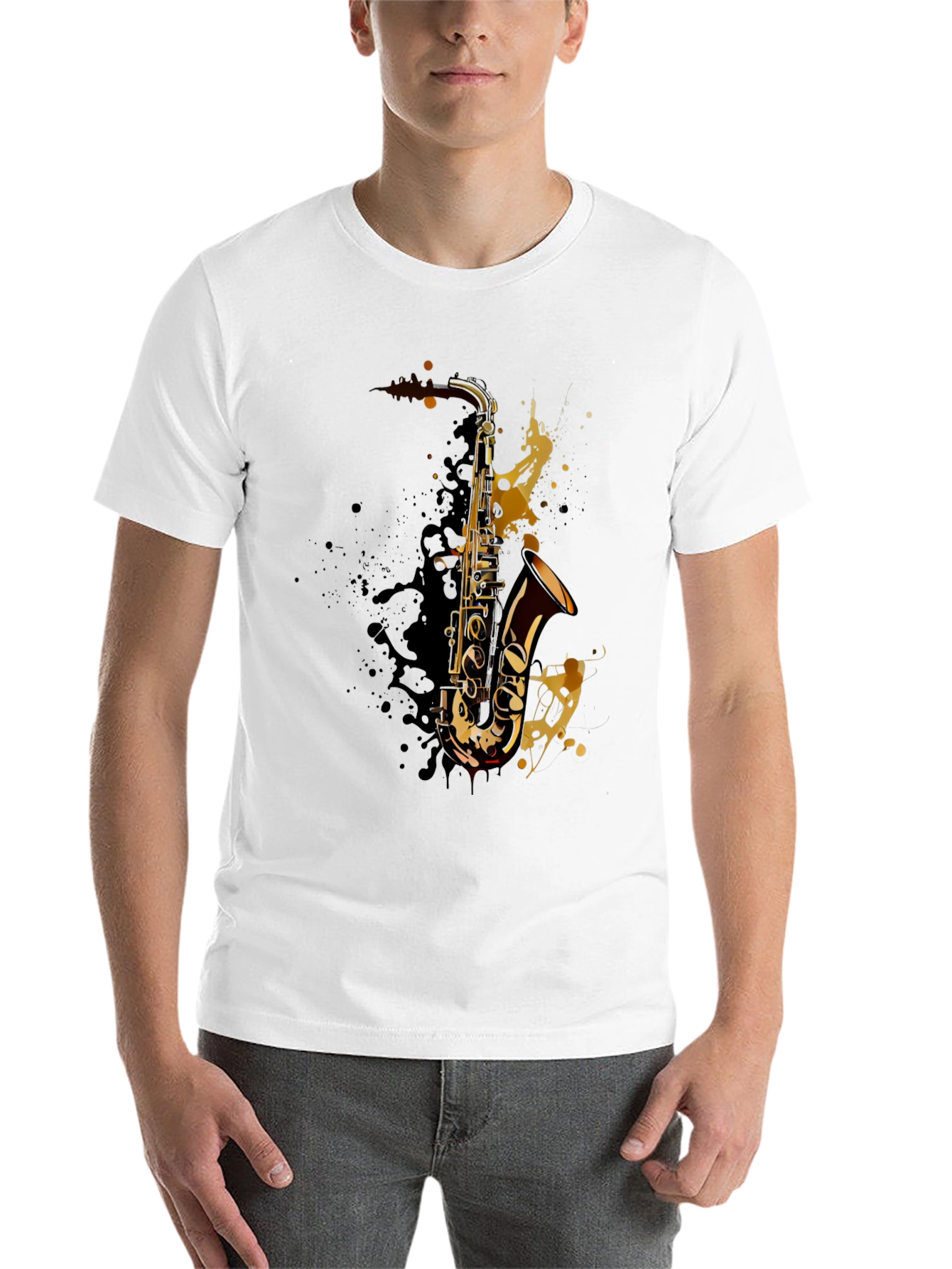Black Saxophone Splash Graphic T-Shirt - Music Lover Tee view 14