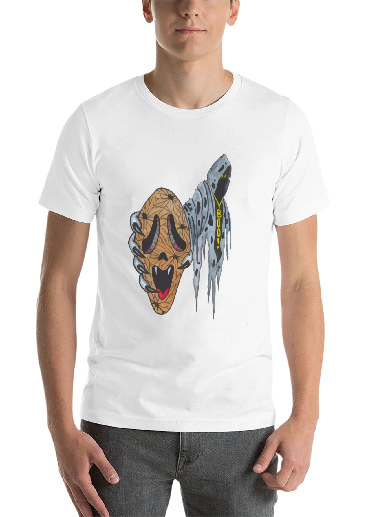 Black Spooky Season Graphic Tee -  Ghost & Scream Mashup! view 14