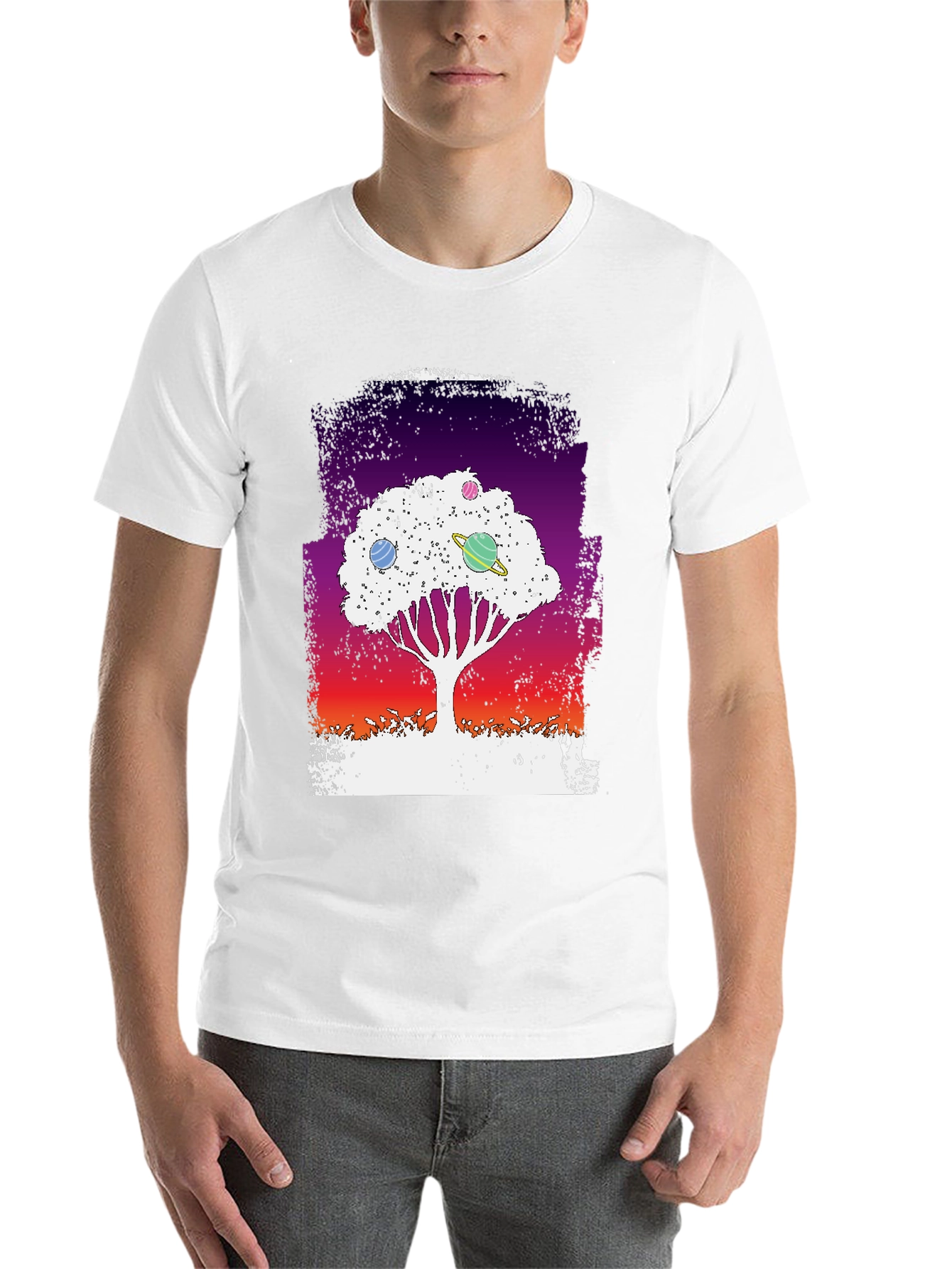 Black Galaxy Tree Graphic Tee - Black Unisex T-Shirt view 14