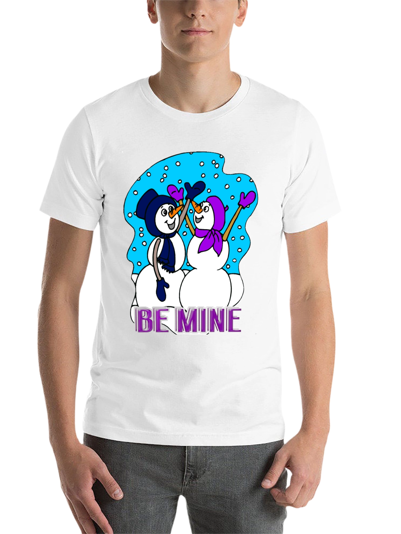 Black Snowman T-Shirt: "Be Mine" Valentine's Day Black Tee view 14