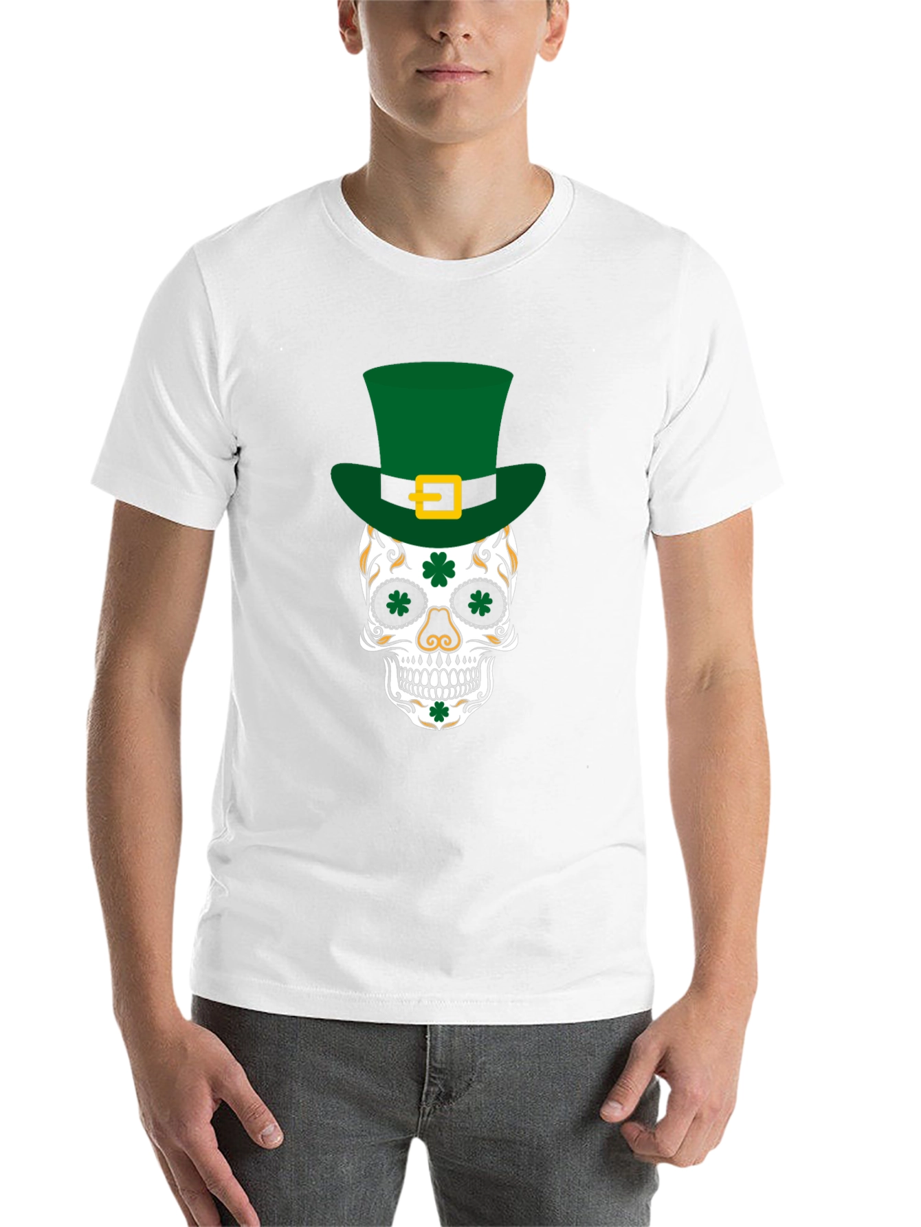 Black Lucky Skull St. Patrick's Day T-Shirt view 14