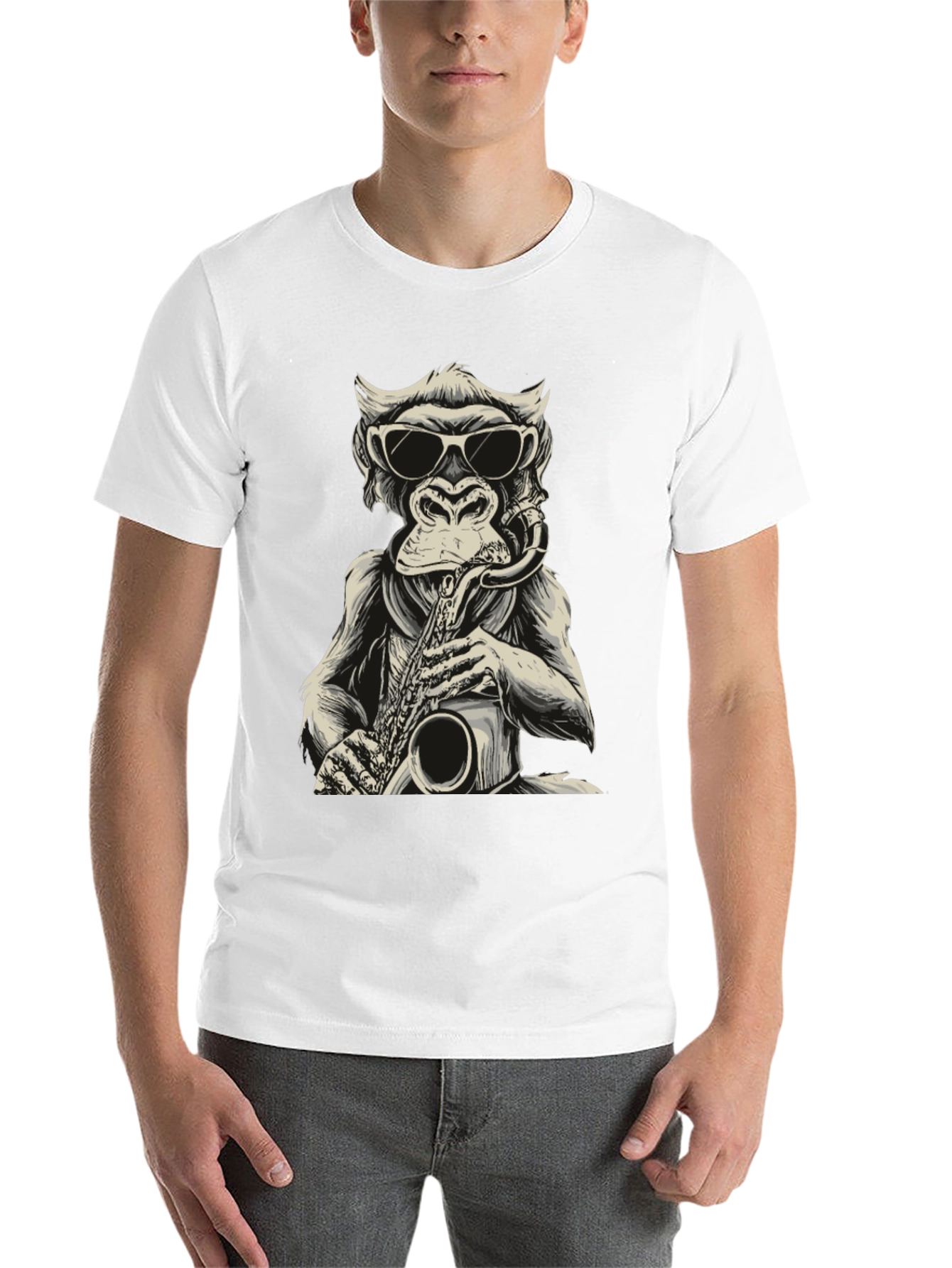 Black Cool Monkey Saxophone Player Graphic T-Shirt view 14