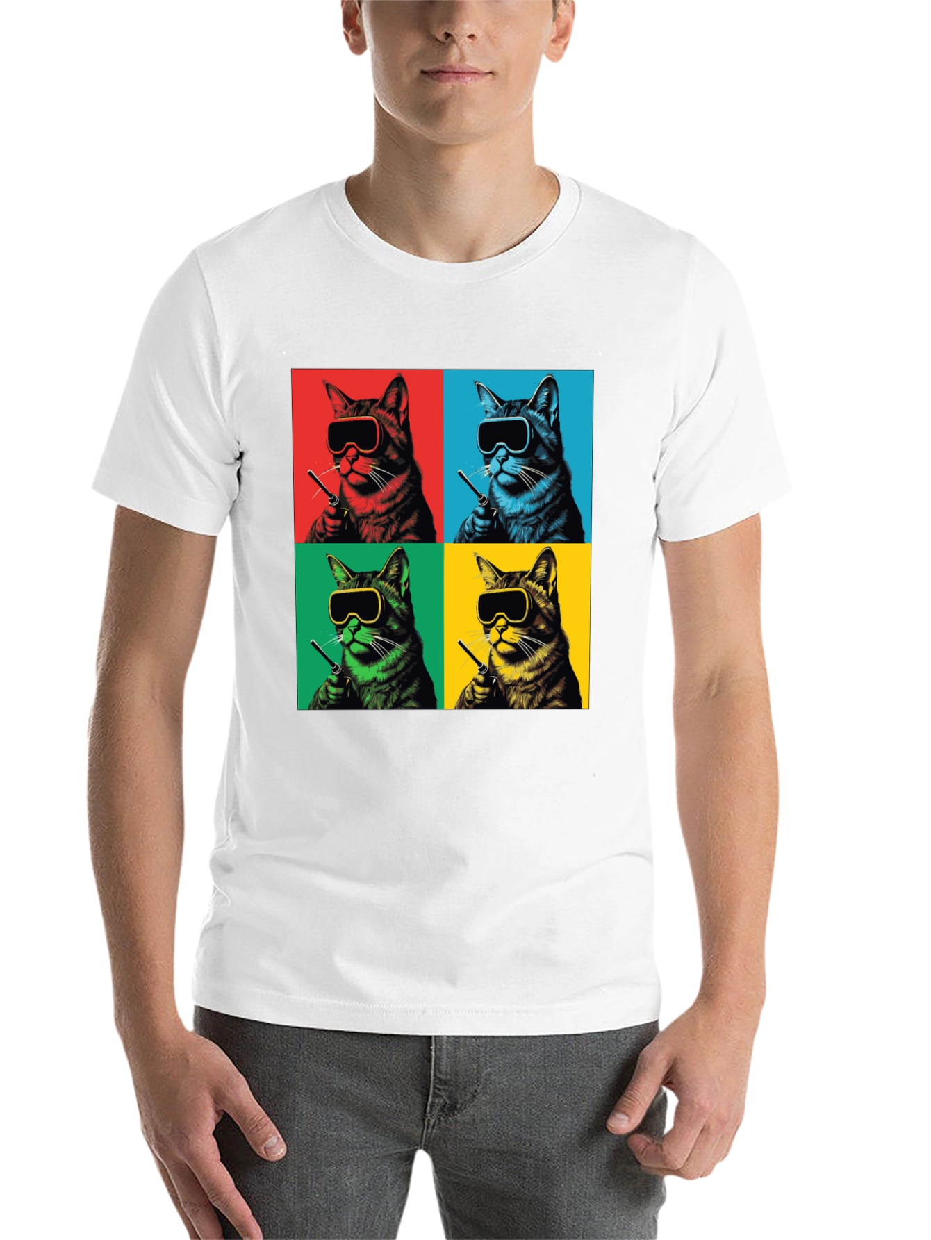 Black Pop Art Cat T-Shirt - Quirky Feline Style view 14