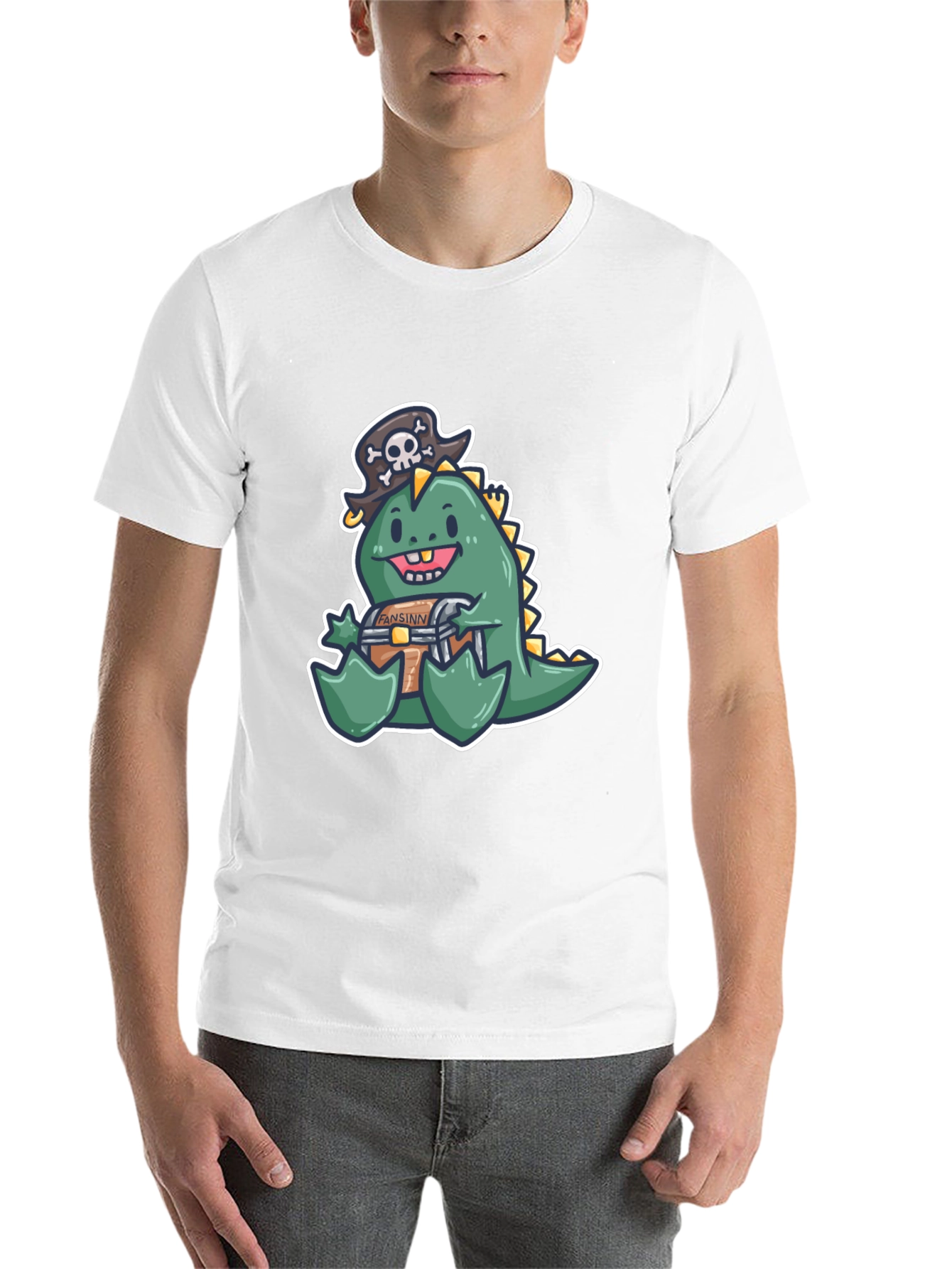 Black Dino Pirate Treasure Chest T-Shirt view 14