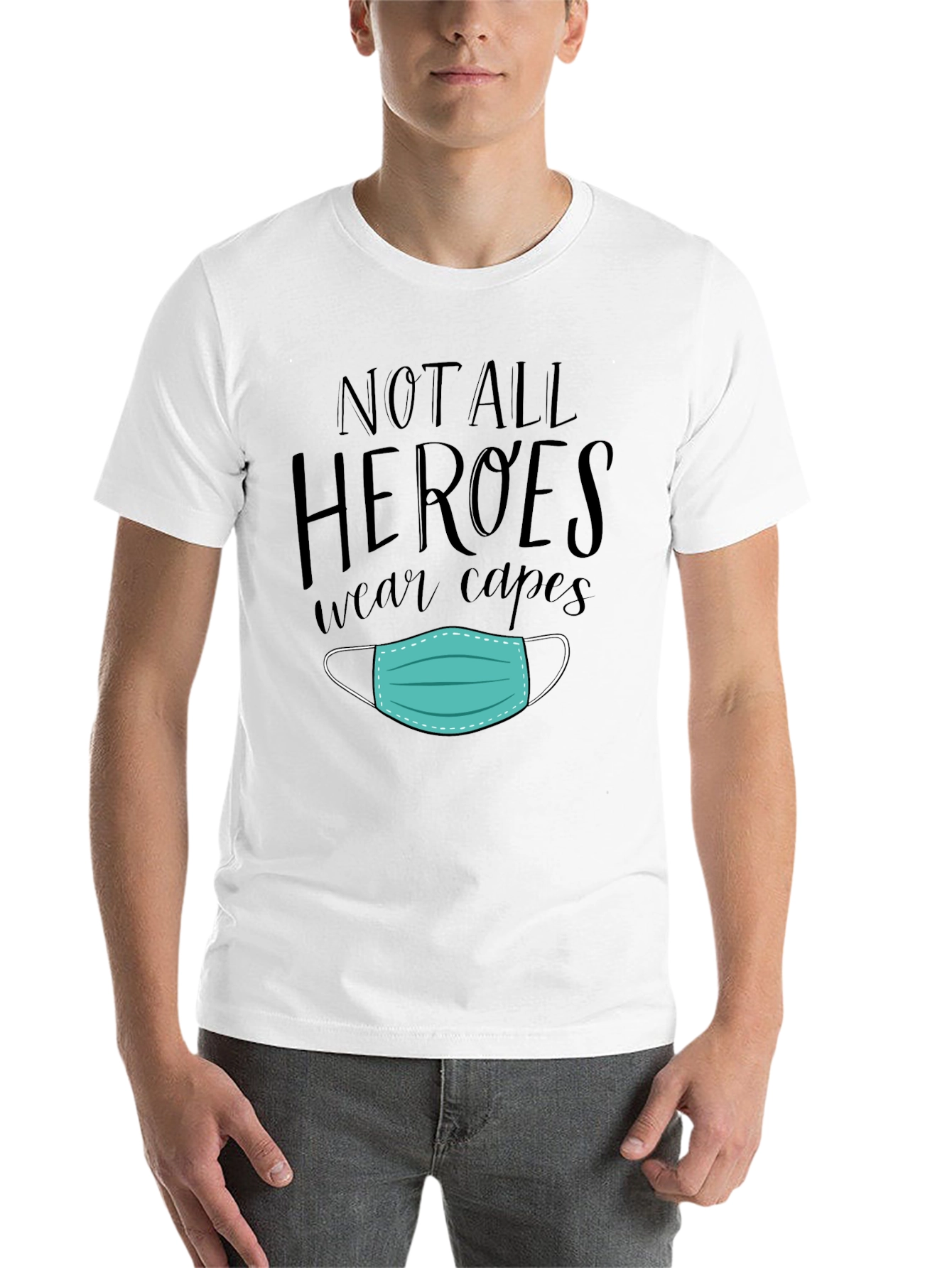 Black Not All Heroes Wear Capes Mask Graphic Tee view 14