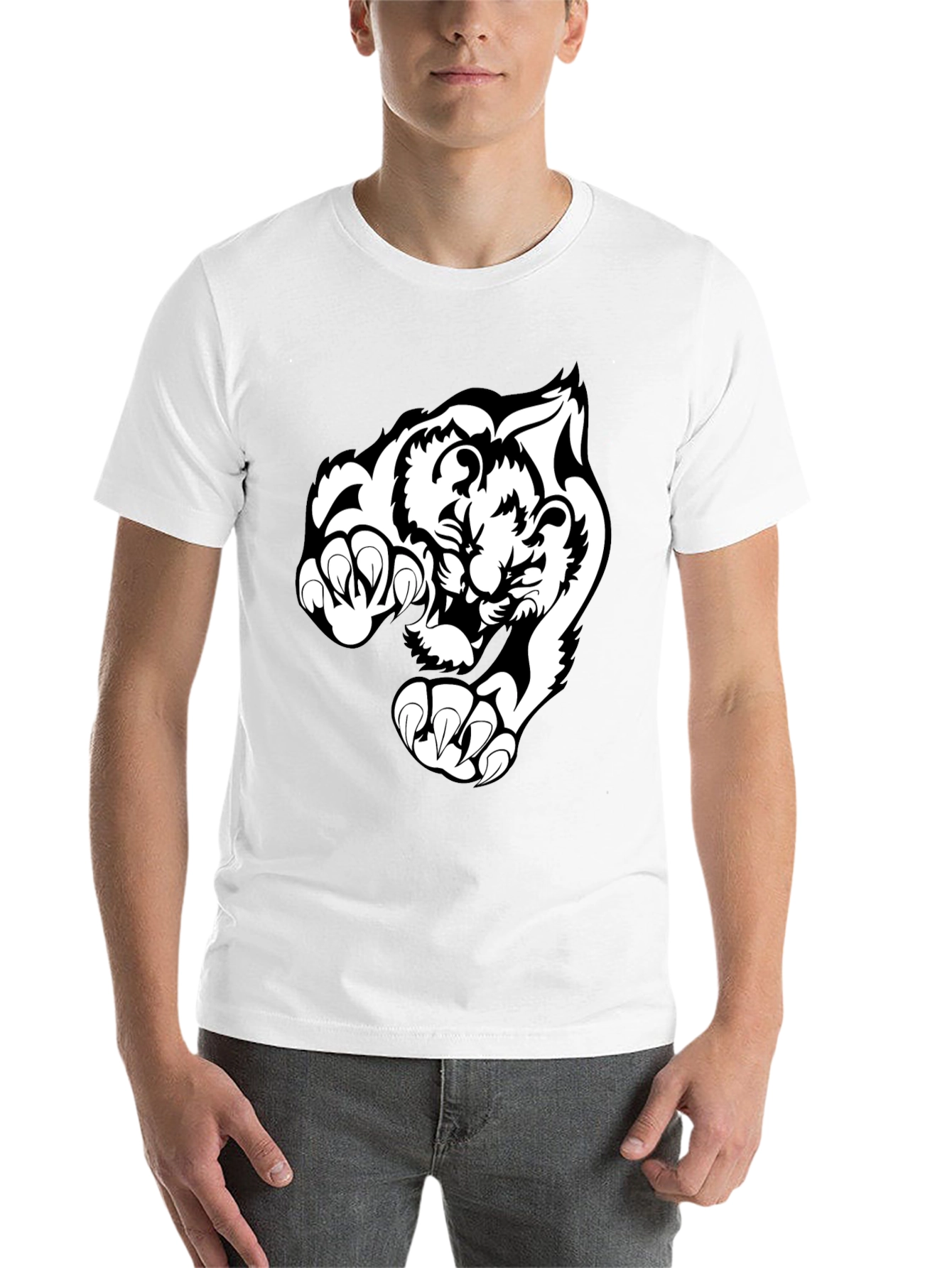 Black Black T-Shirt with White Tiger Graphic view 14