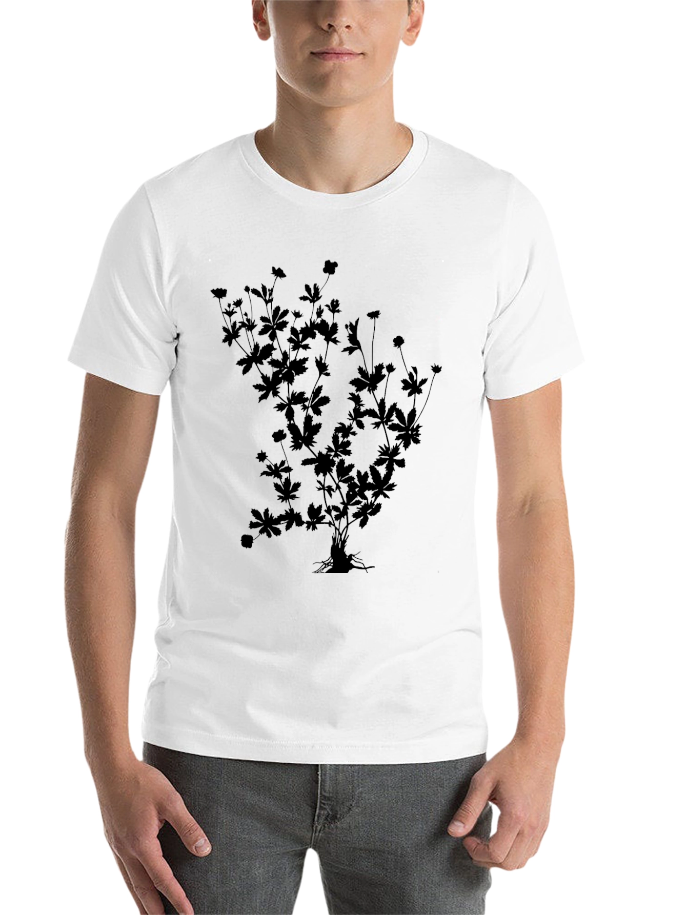 Black Botanical Silhouette Black T-Shirt view 14