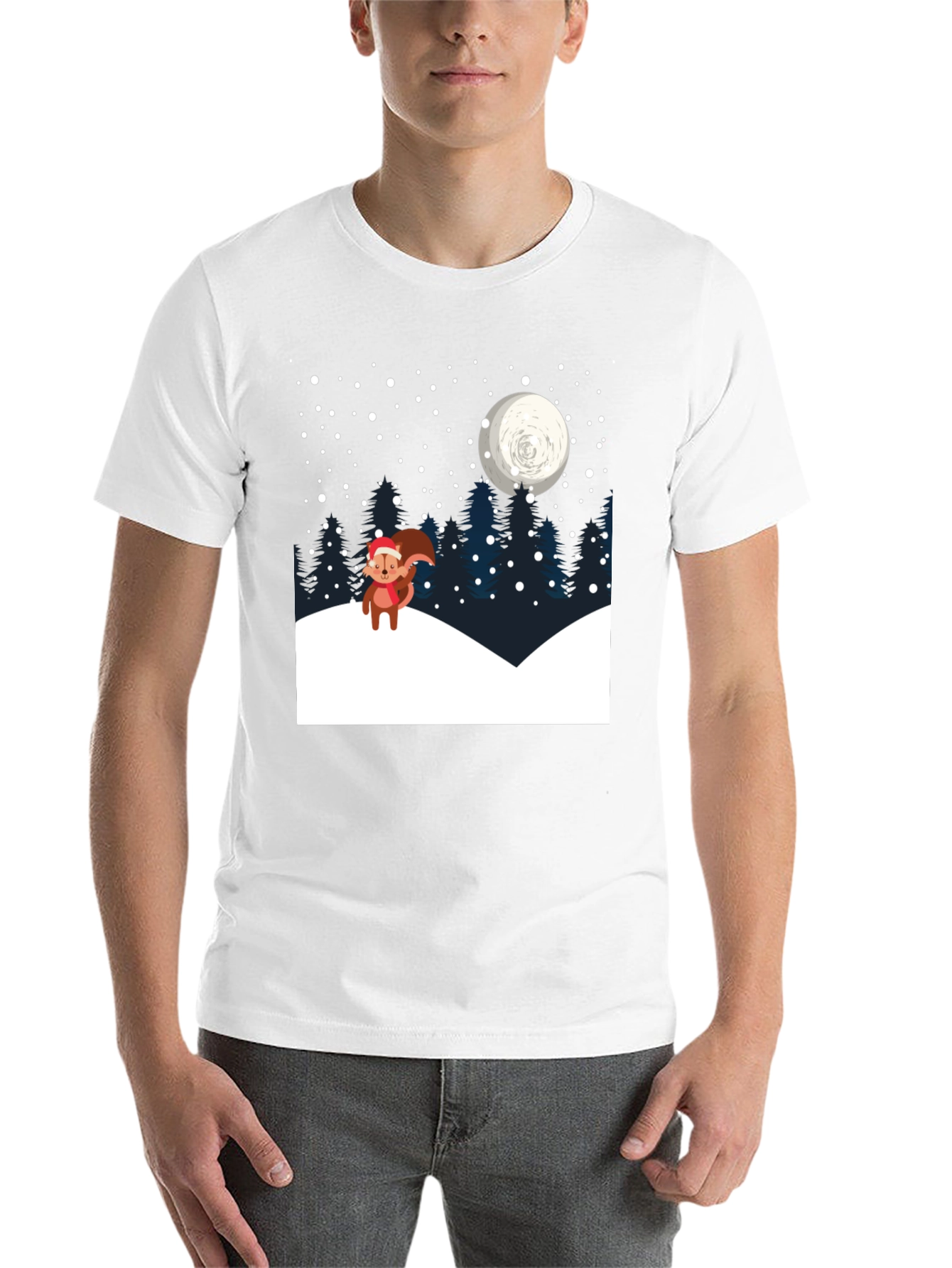 Winter Squirrel T-Shirt: Holiday Night Scene Graphic Tee - 14