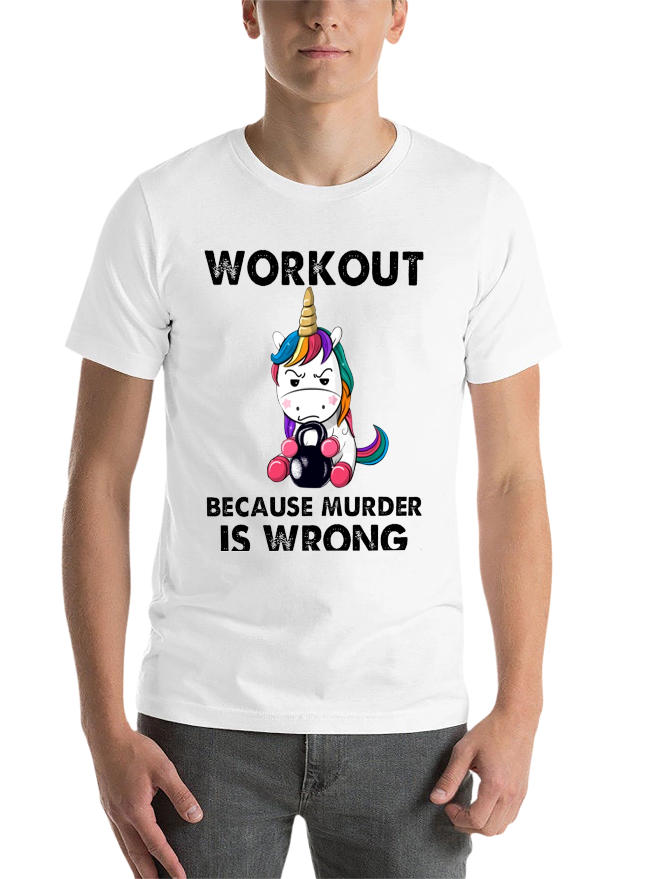 Black Workout Because Murder is Wrong Unisex T-Shirt view 14