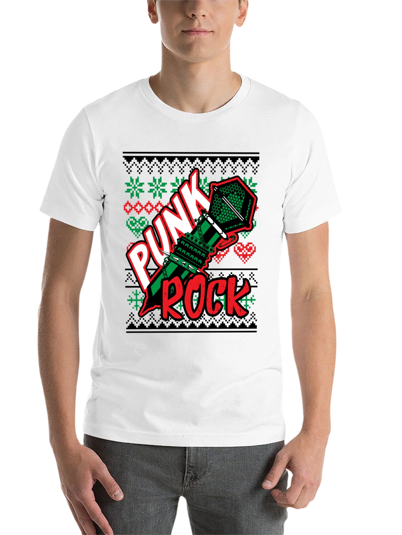 Black Punk Rock Ugly Christmas Sweater T-Shirt view 14