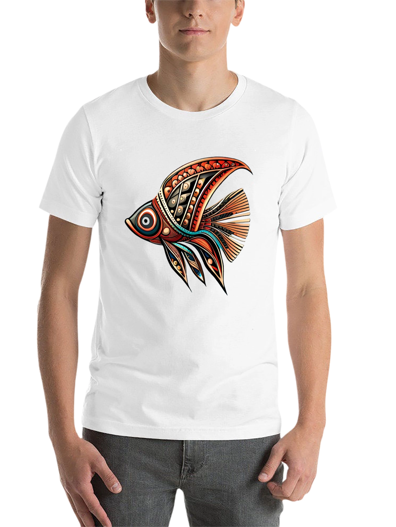 Black Tribal Fish Graphic Tee - Stylish Black T-Shirt view 14