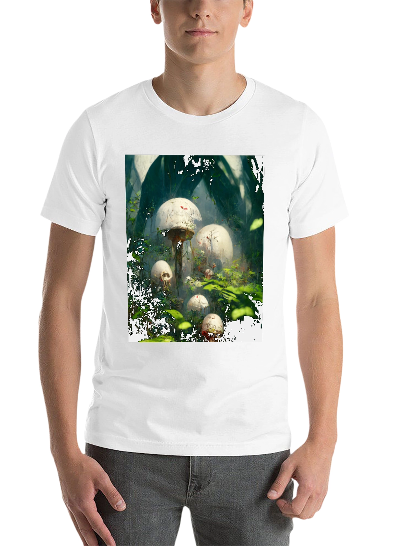 Black Mushroom Skull Forest Tee view 14