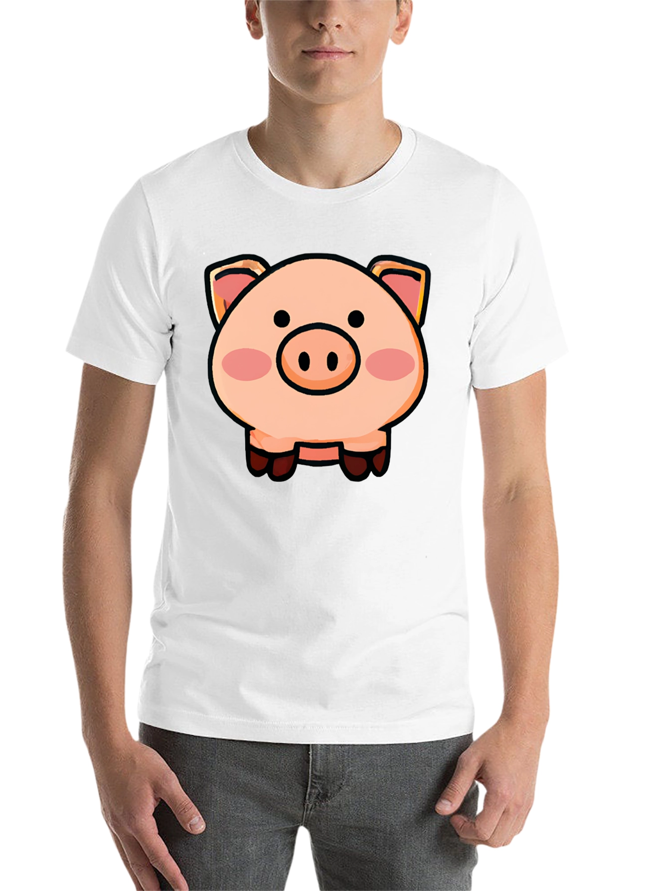 Black Cartoon Pig Graphic Tee - Unisex Black T-Shirt view 14