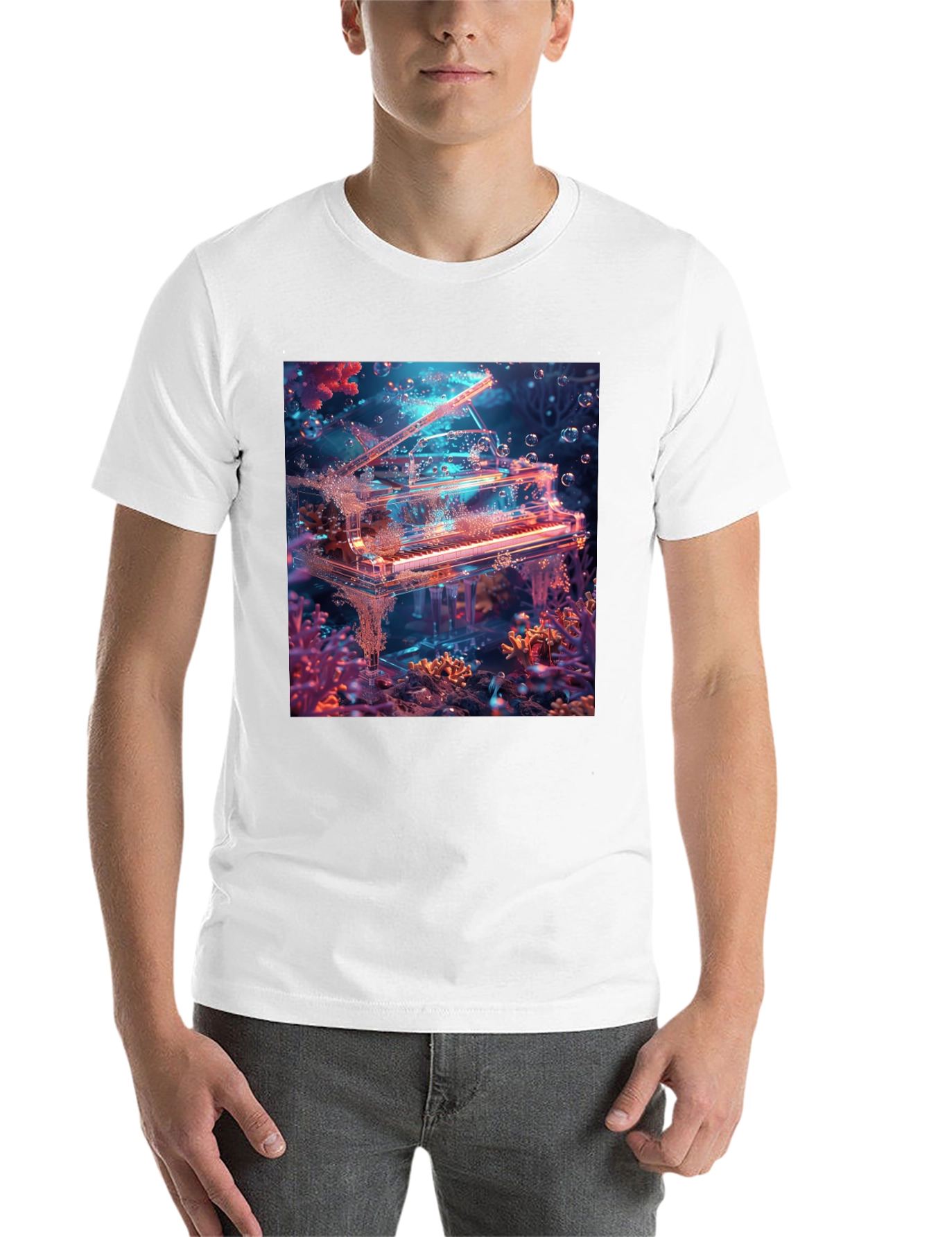 Black Underwater Piano Graphic Tee - Unique Design view 14