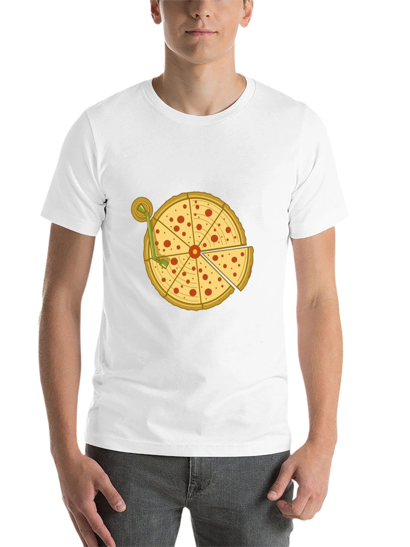 Black Pizza Turntable Graphic Tee - Black Cotton T-Shirt view 14