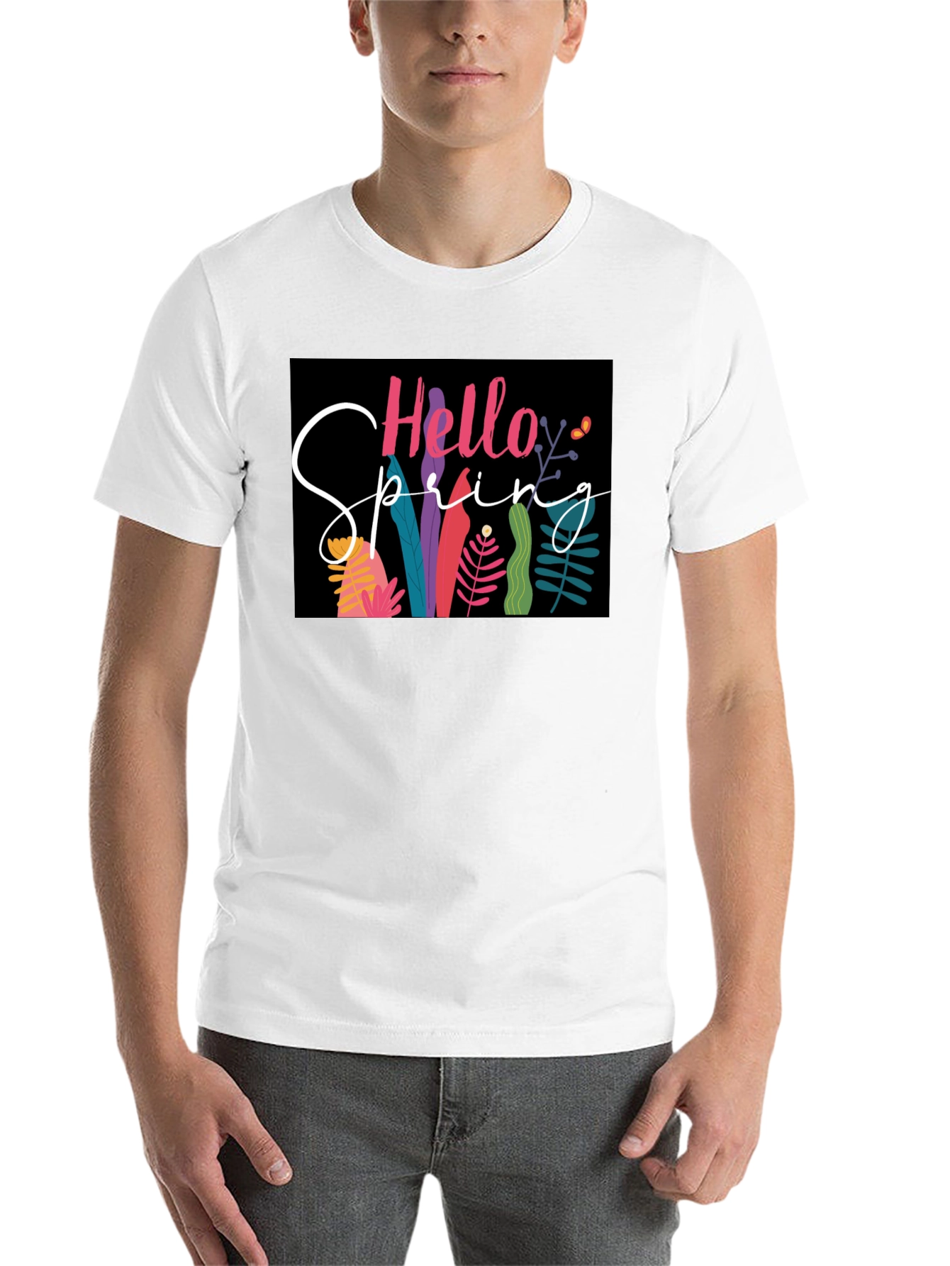 Black Hello Spring Graphic Tee - Black Cotton Casual view 14