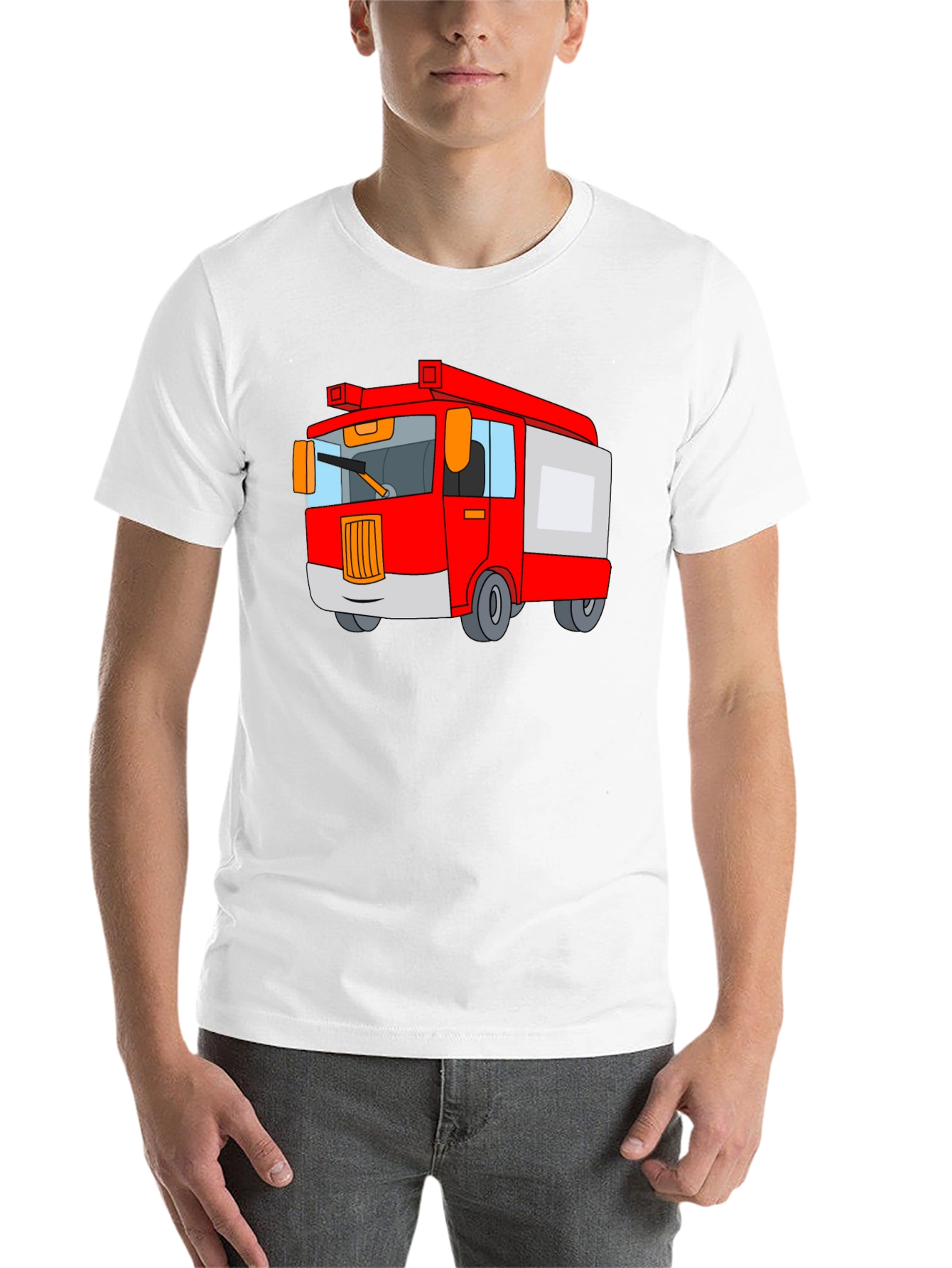 Black Fire Truck Cartoon Graphic Black T-Shirt view 14