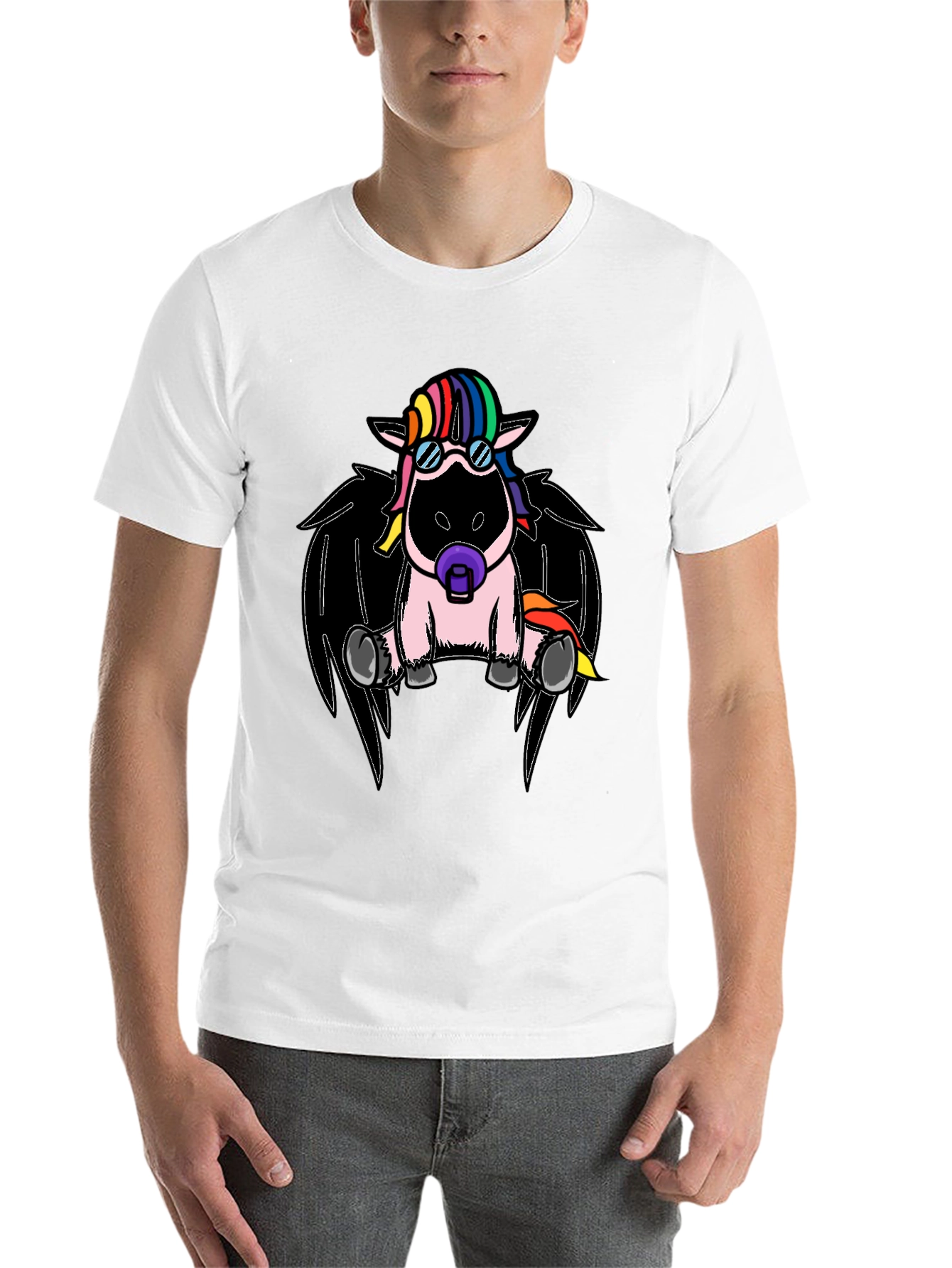 Black Cool Unicorn with Wings Graphic T-Shirt view 14