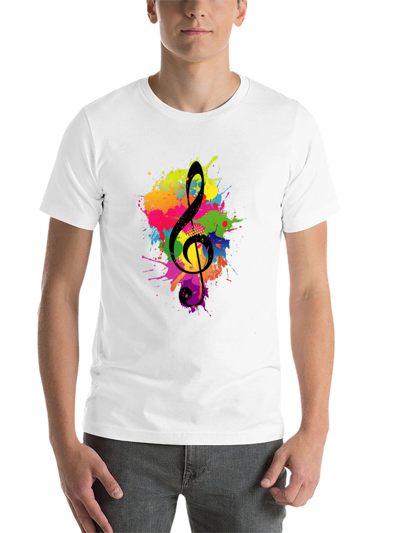 Black Colorful Treble Clef Black Graphic Tee view 14
