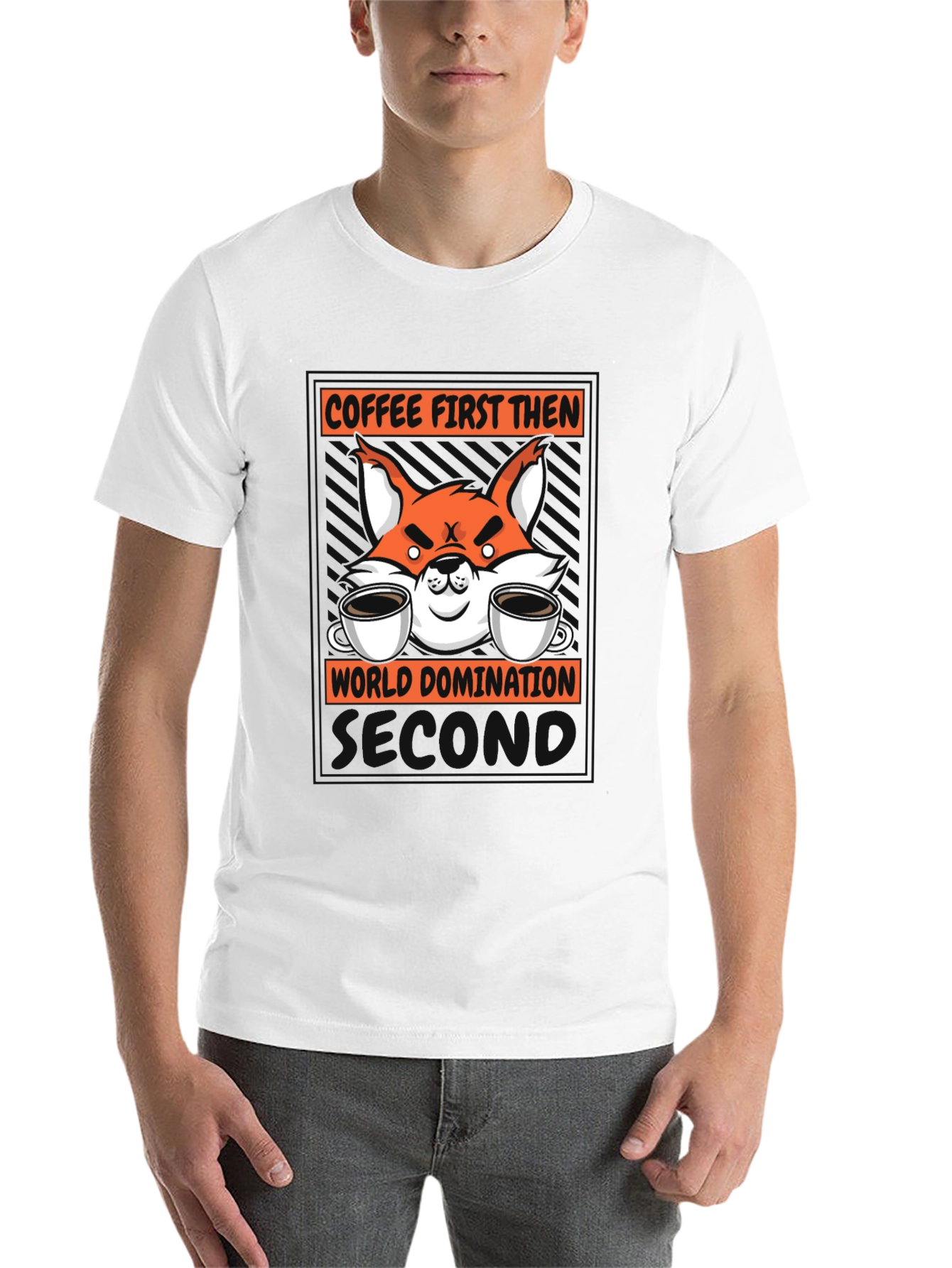 Black Coffee First Then World Domination Fox Graphic T-Shirt view 14