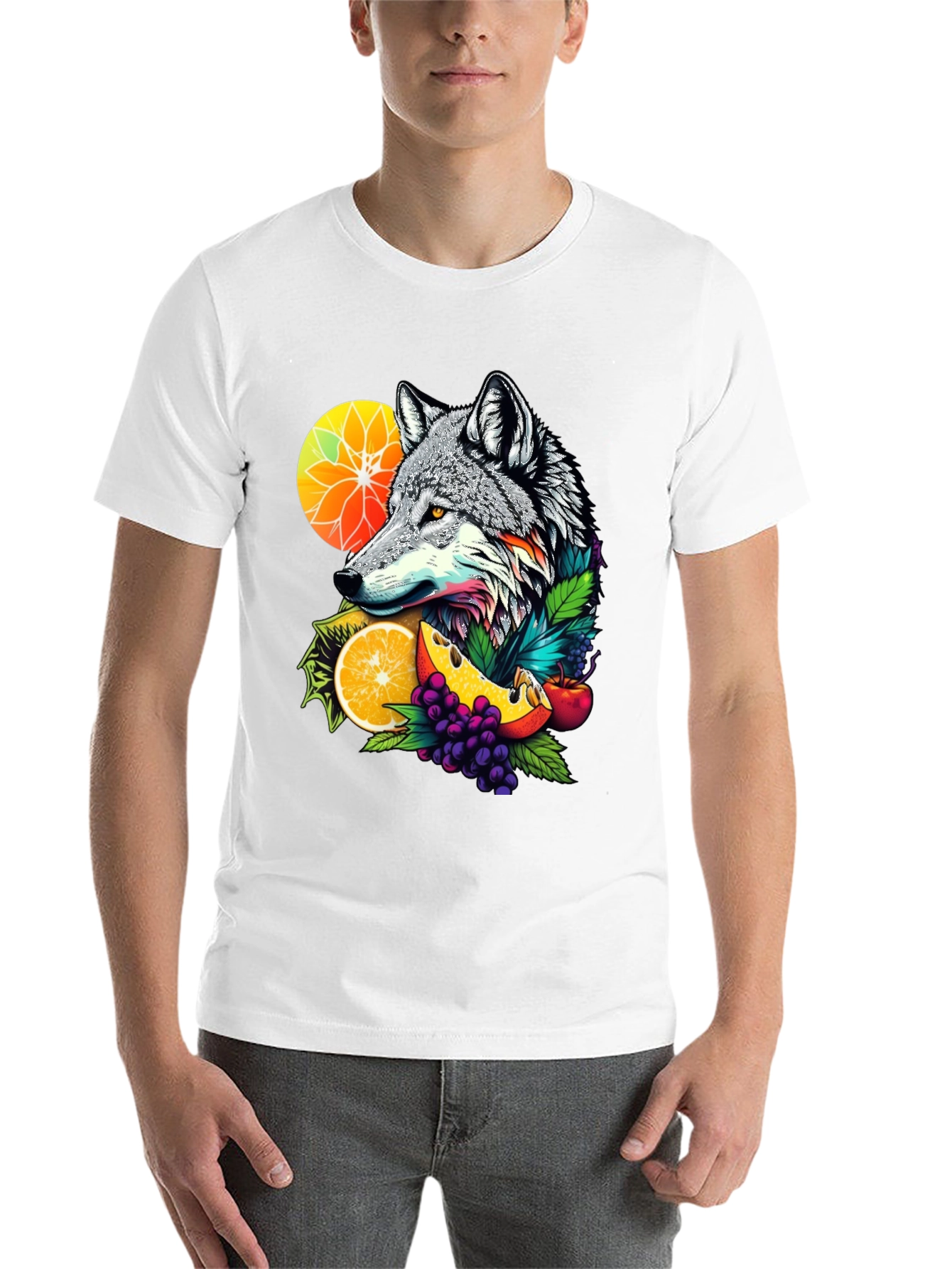 Black Wolf & Fruit Graphic Black T-Shirt view 14