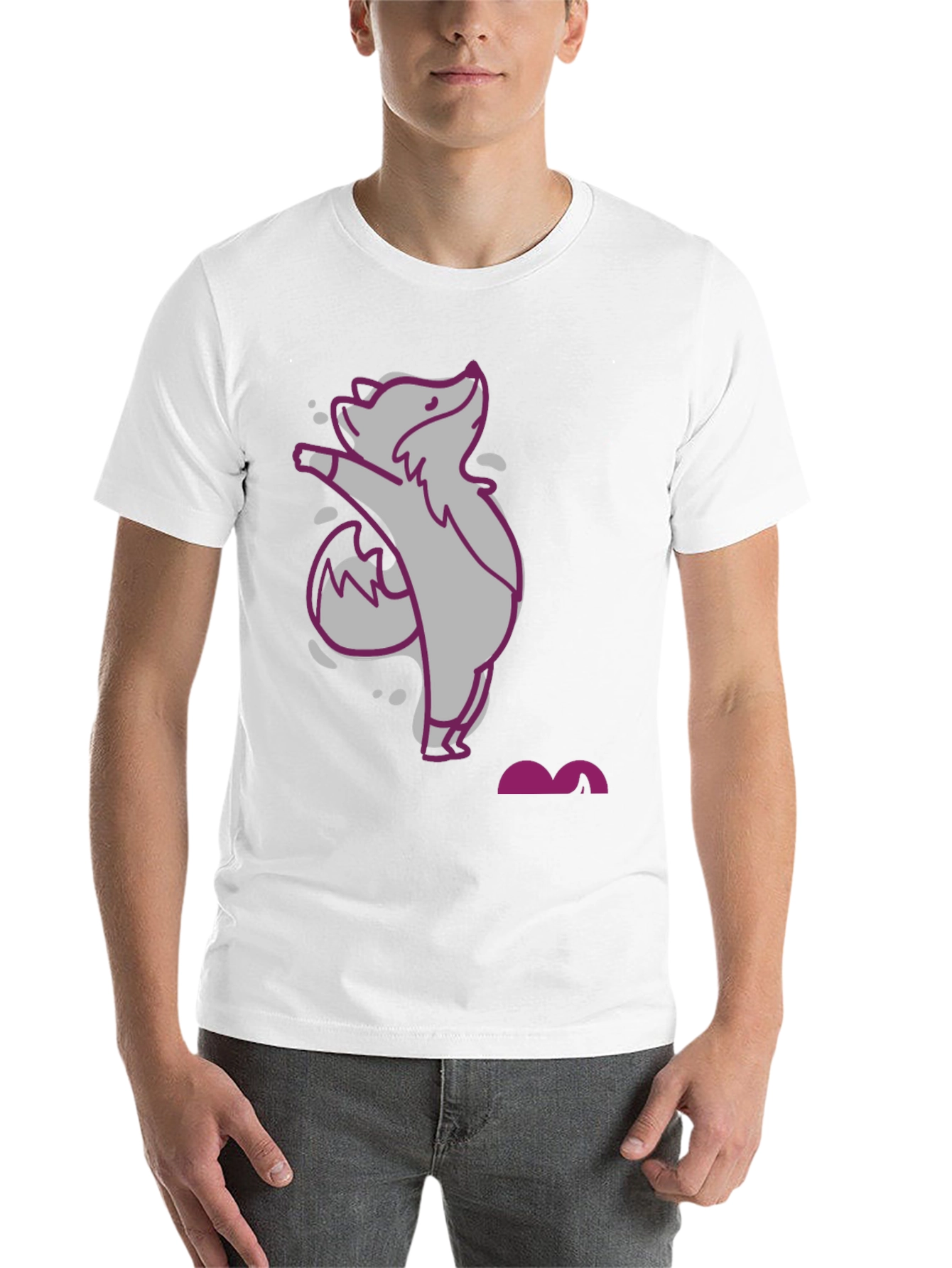 Black Cute Cartoon Fox Graphic Tee - Unisex view 14