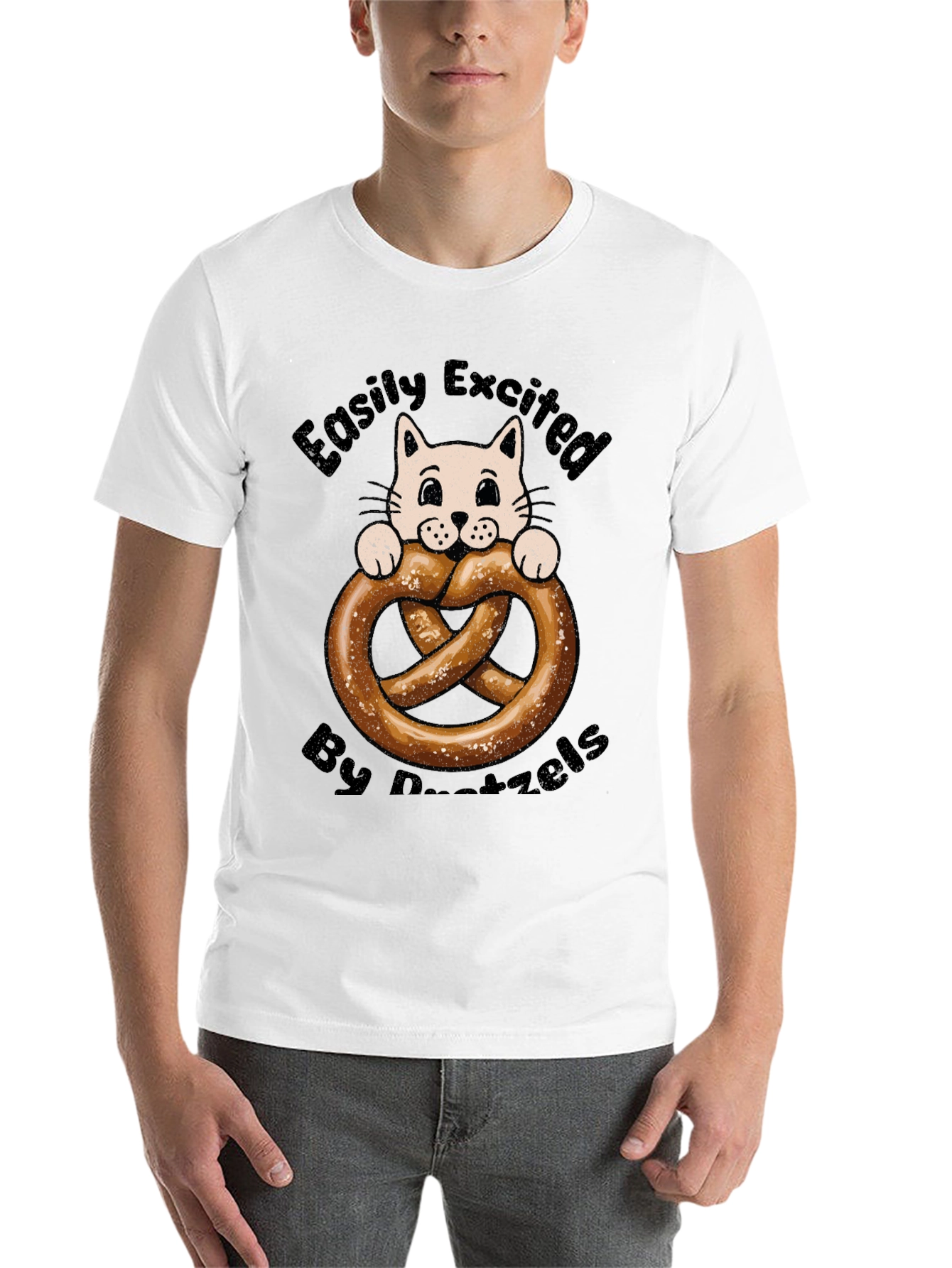 Black Easily Excited By Pretzels Cat T-Shirt view 14
