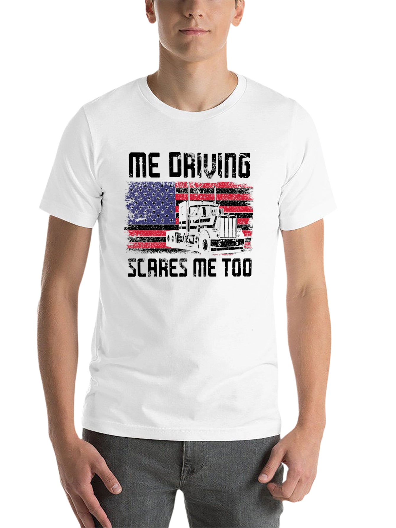 Black Trucker T-Shirt: Me Driving Scares Me Too! view 14