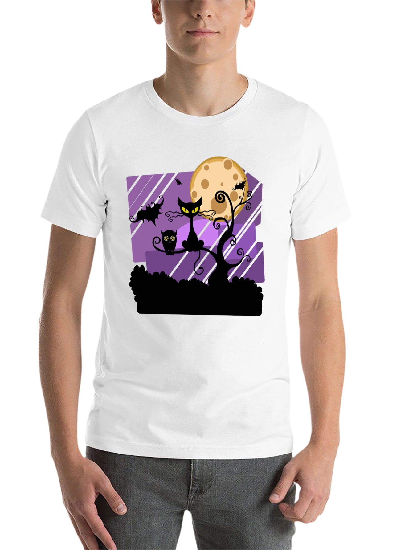 Black Halloween Black Cat & Moon Graphic T-Shirt view 14