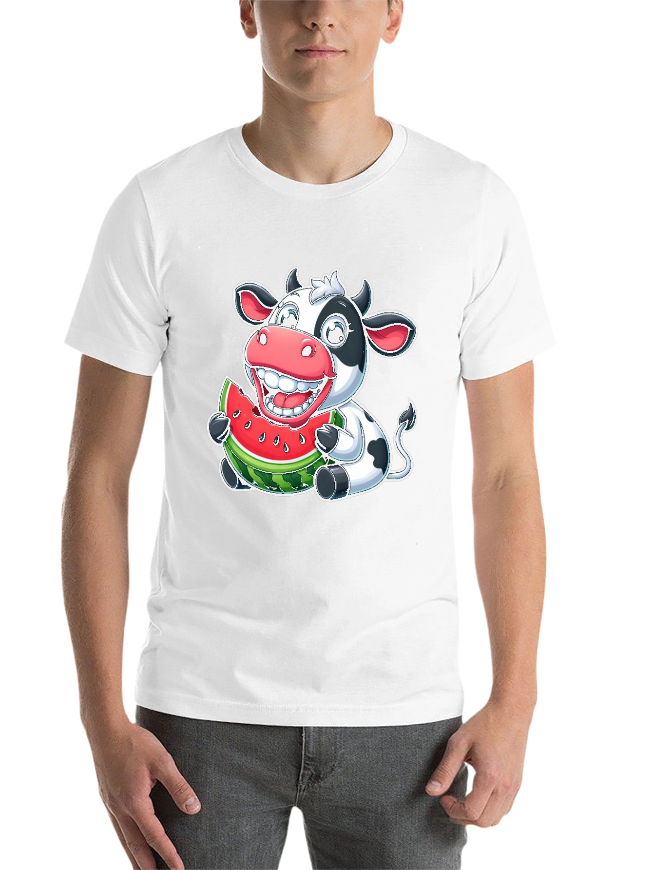 Black Funny Cow Watermelon Graphic T-Shirt view 14