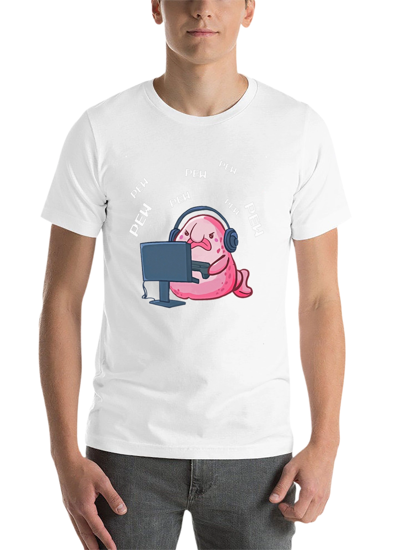 Black Gamer Blobfish T-Shirt - Pew Pew Funny Tee view 14