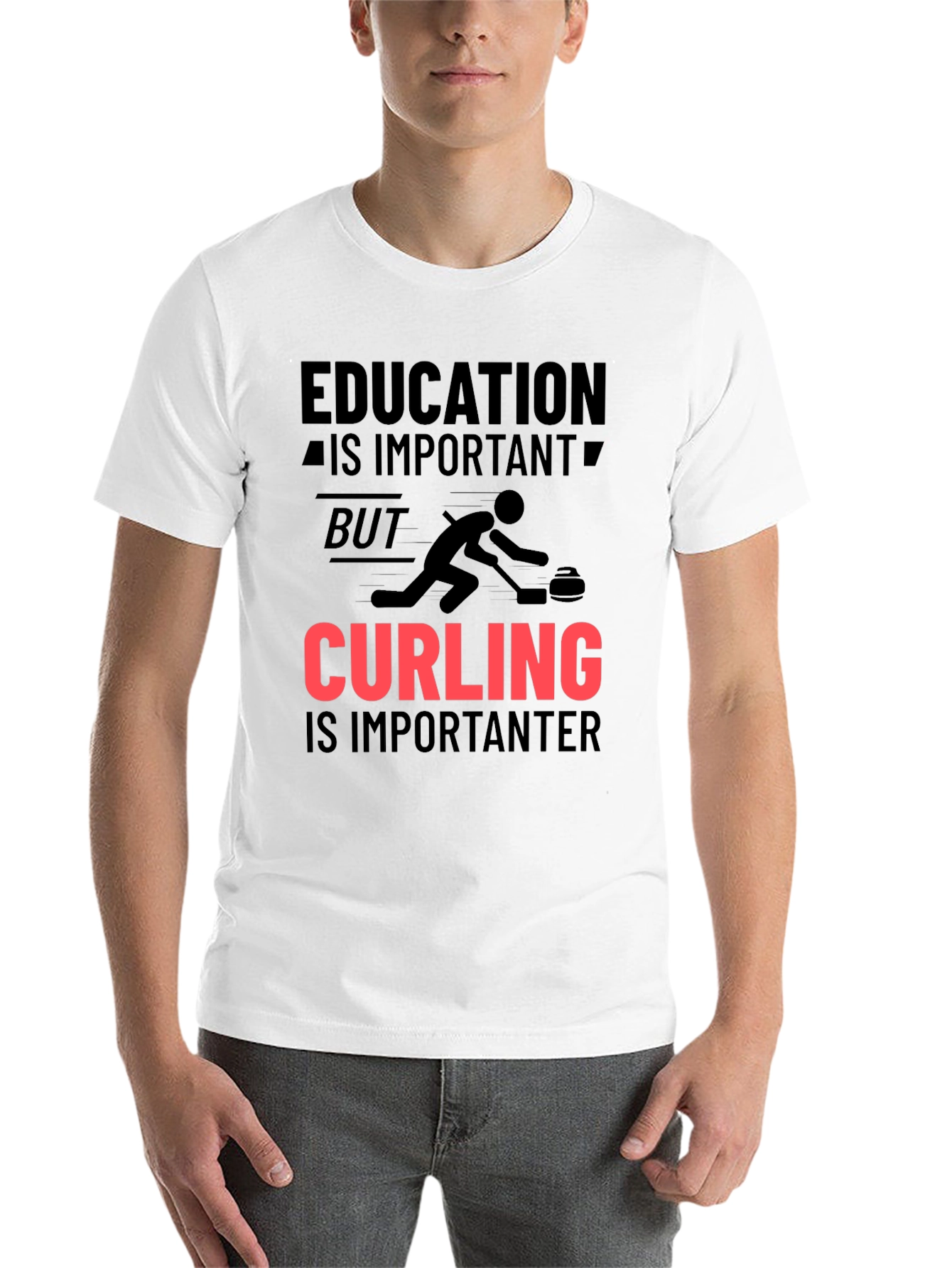 Black Funny Curling T-Shirt: Education vs Curling view 14