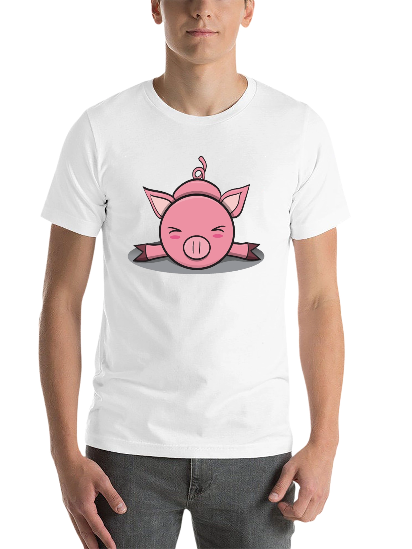 Black Funny Pig T-Shirt - Splat Design - Cute Cartoon Tee view 14