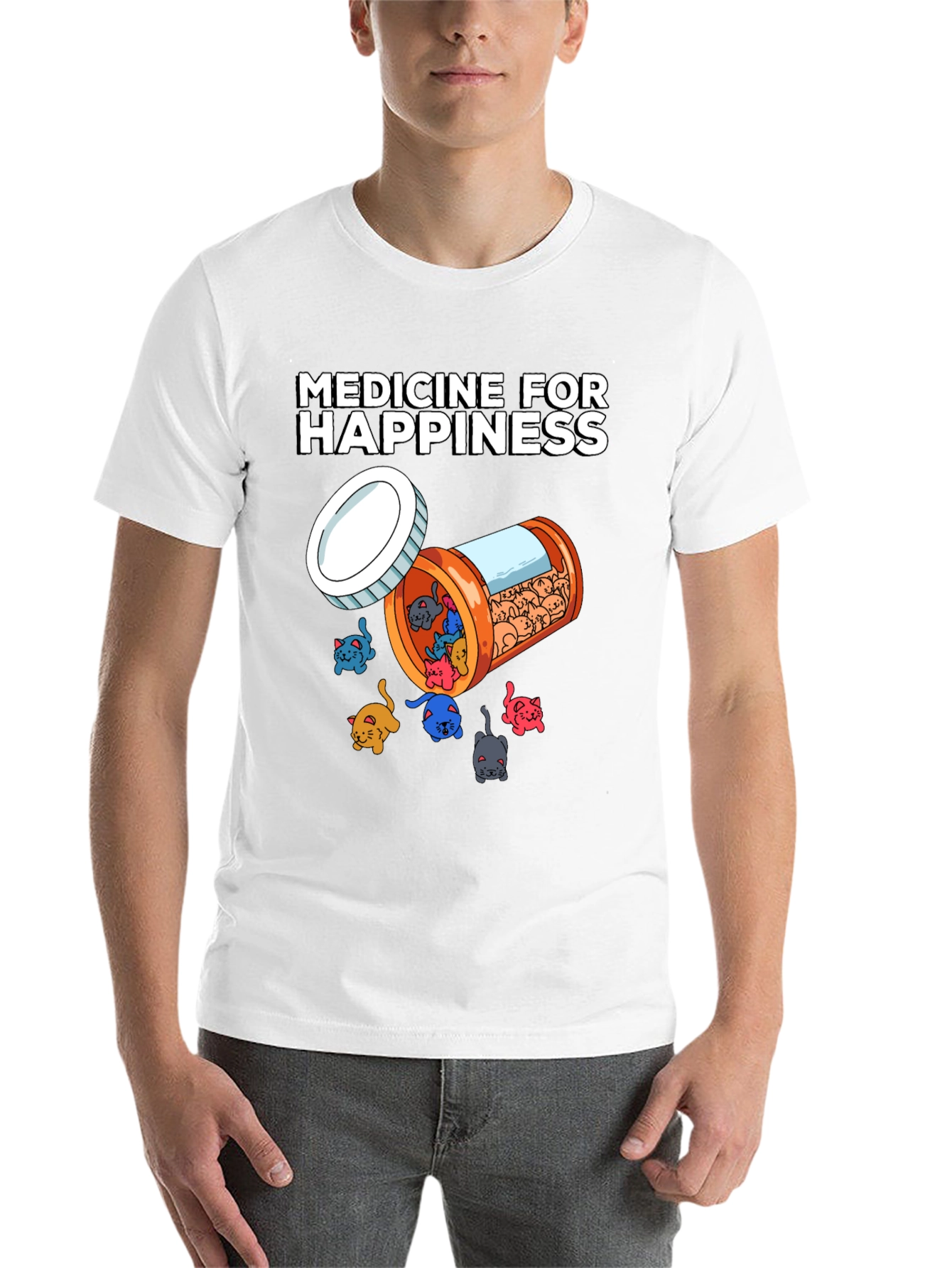 Black Medicine For Happiness Cat Lover T-Shirt view 14