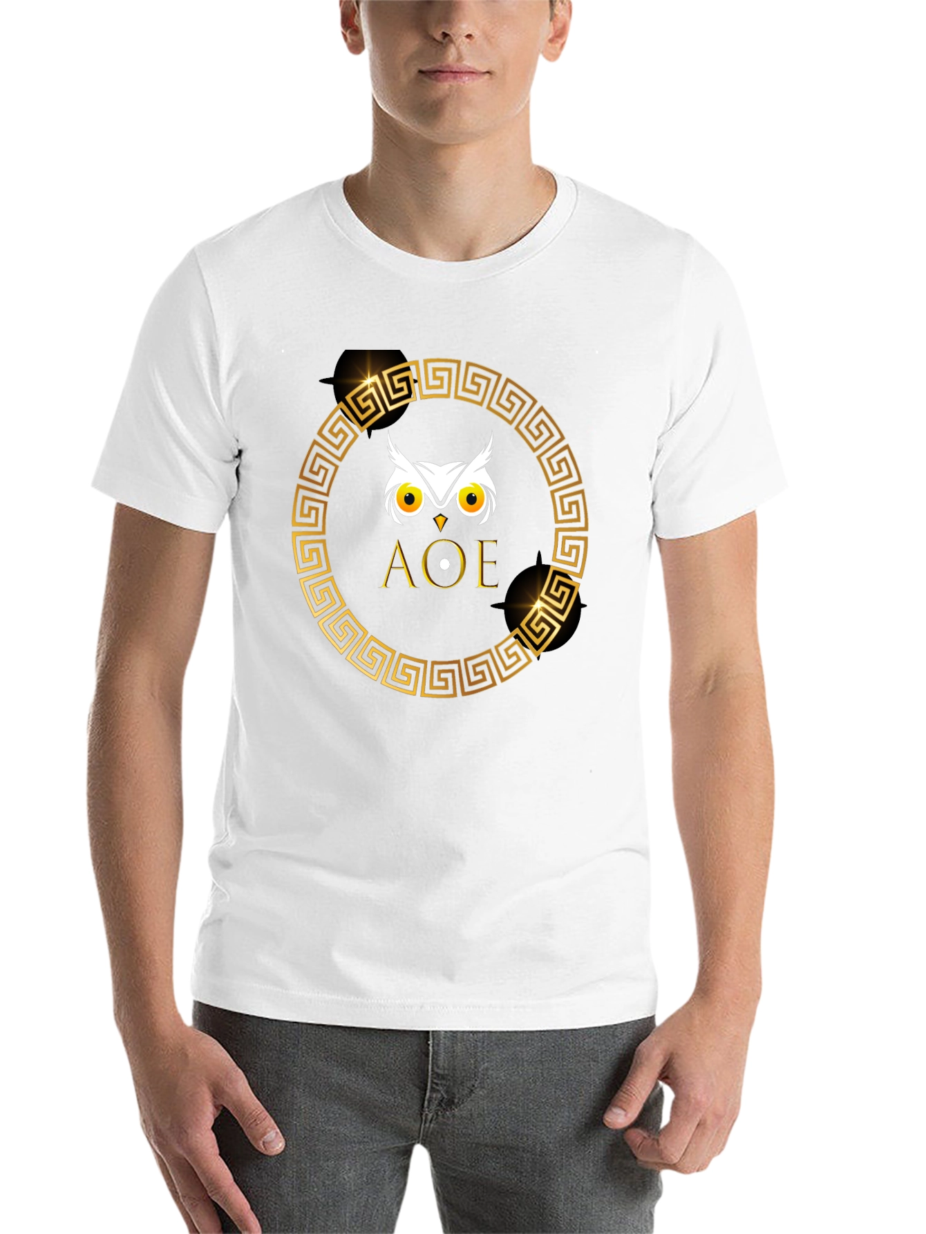 Black Owl AOE Graphic Tee - Greek Key Circle view 14