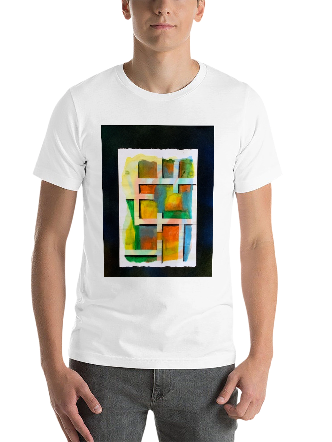 Black Abstract Watercolor Grid Graphic Tee view 14