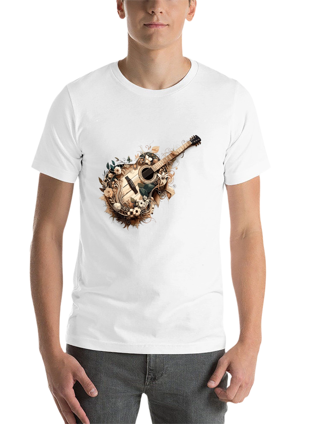 Black Floral Guitar Graphic Tee - Stylish Black T-Shirt view 14