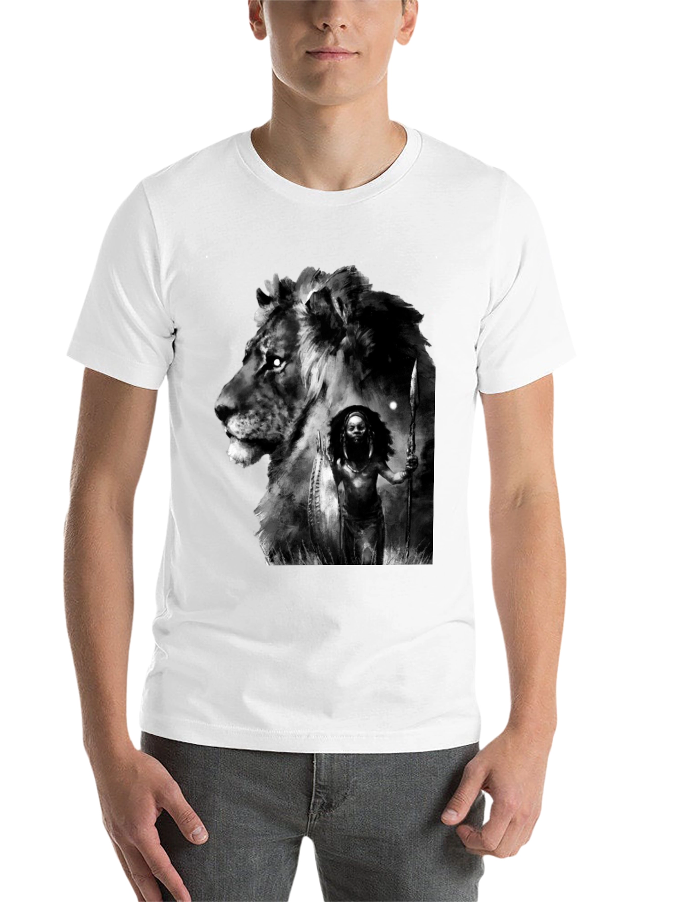 Black Lion Warrior Graphic Black T-Shirt view 14