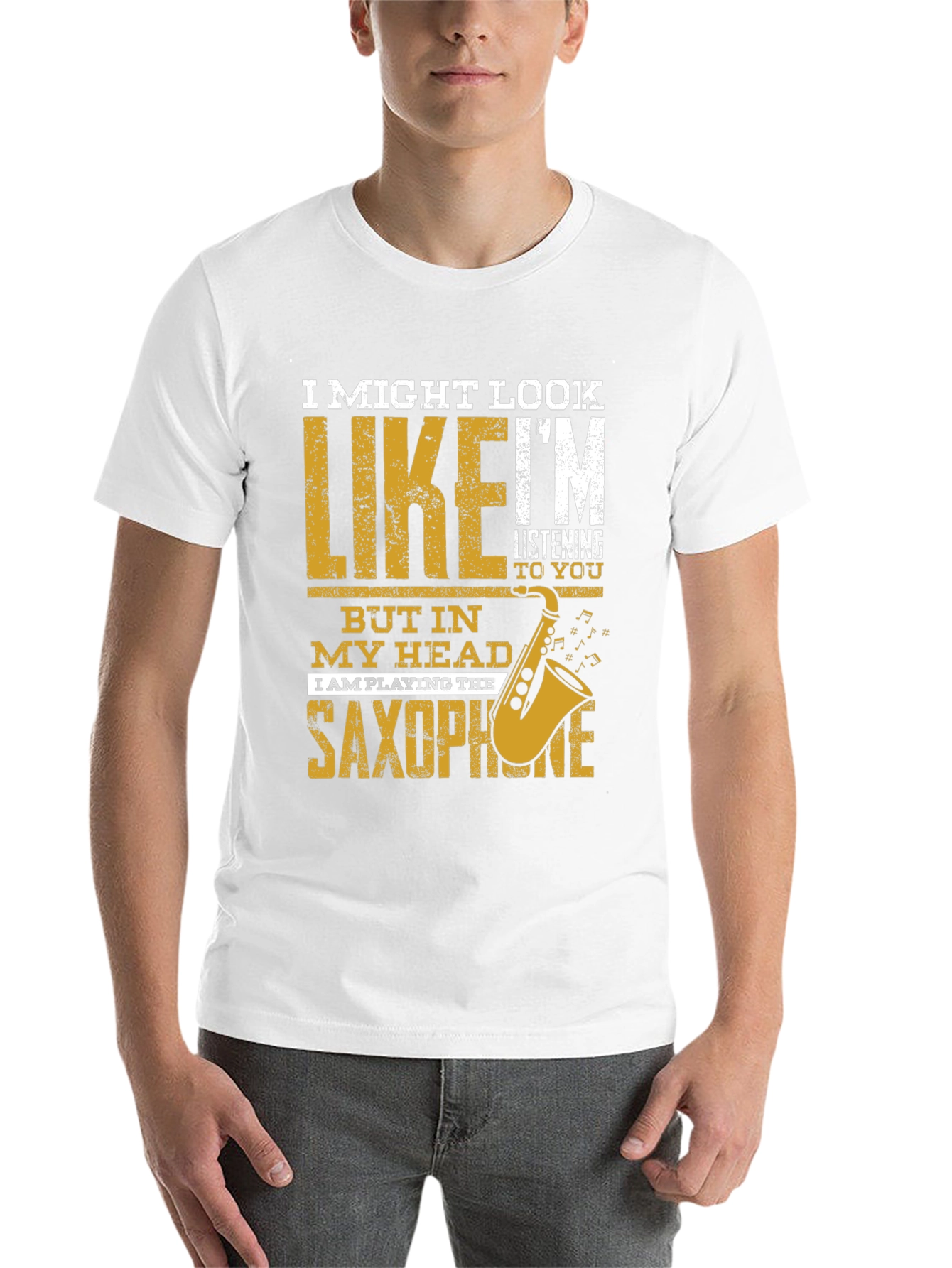 Black Saxophone Player T-Shirt: I Might Look Like I'm Listening view 14