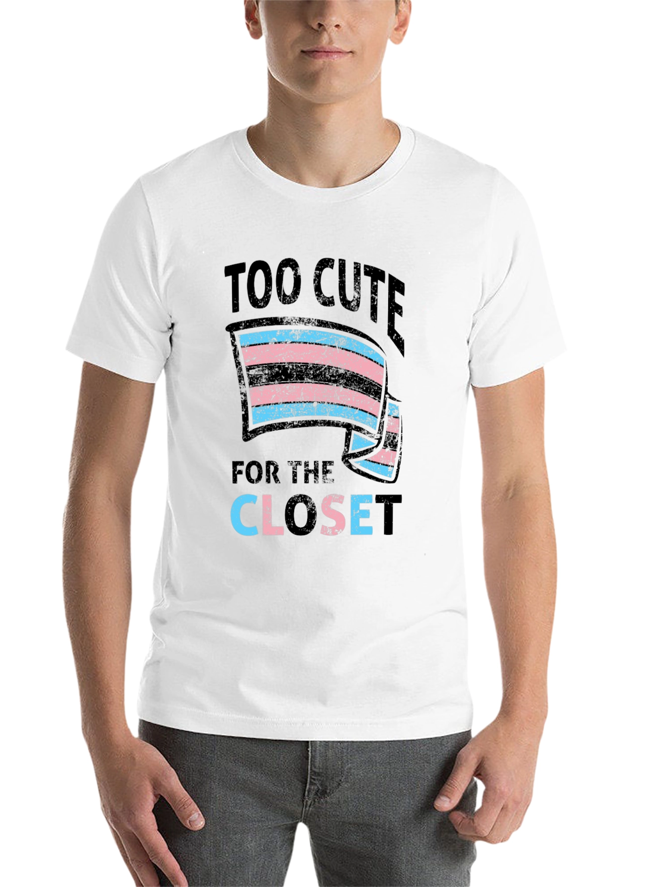 Black Too Cute for the Closet Transgender Pride T-Shirt view 14