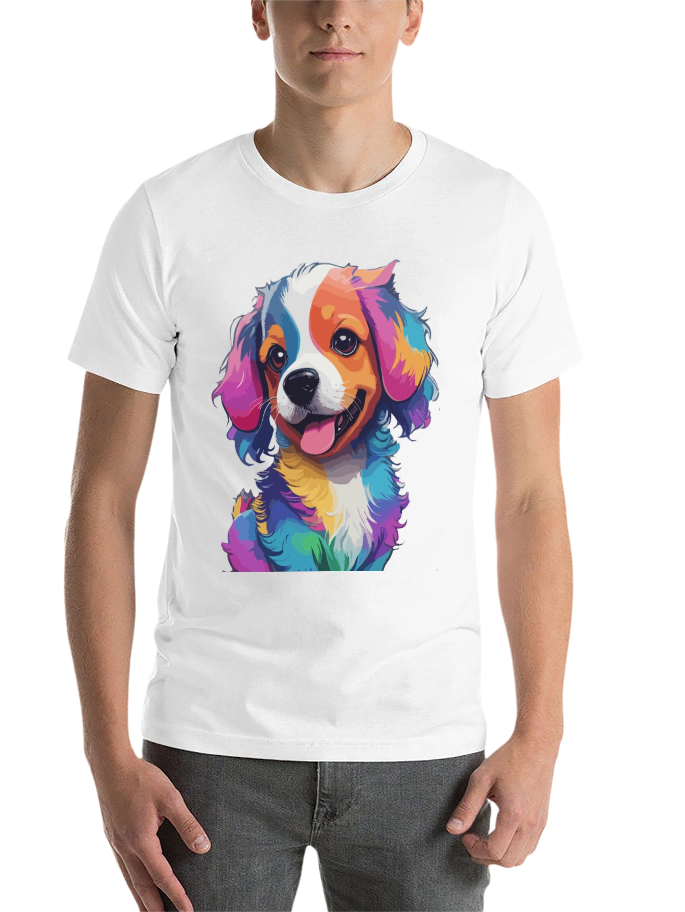 Black Colorful Dog Graphic Tee - Men's Black T-Shirt view 14