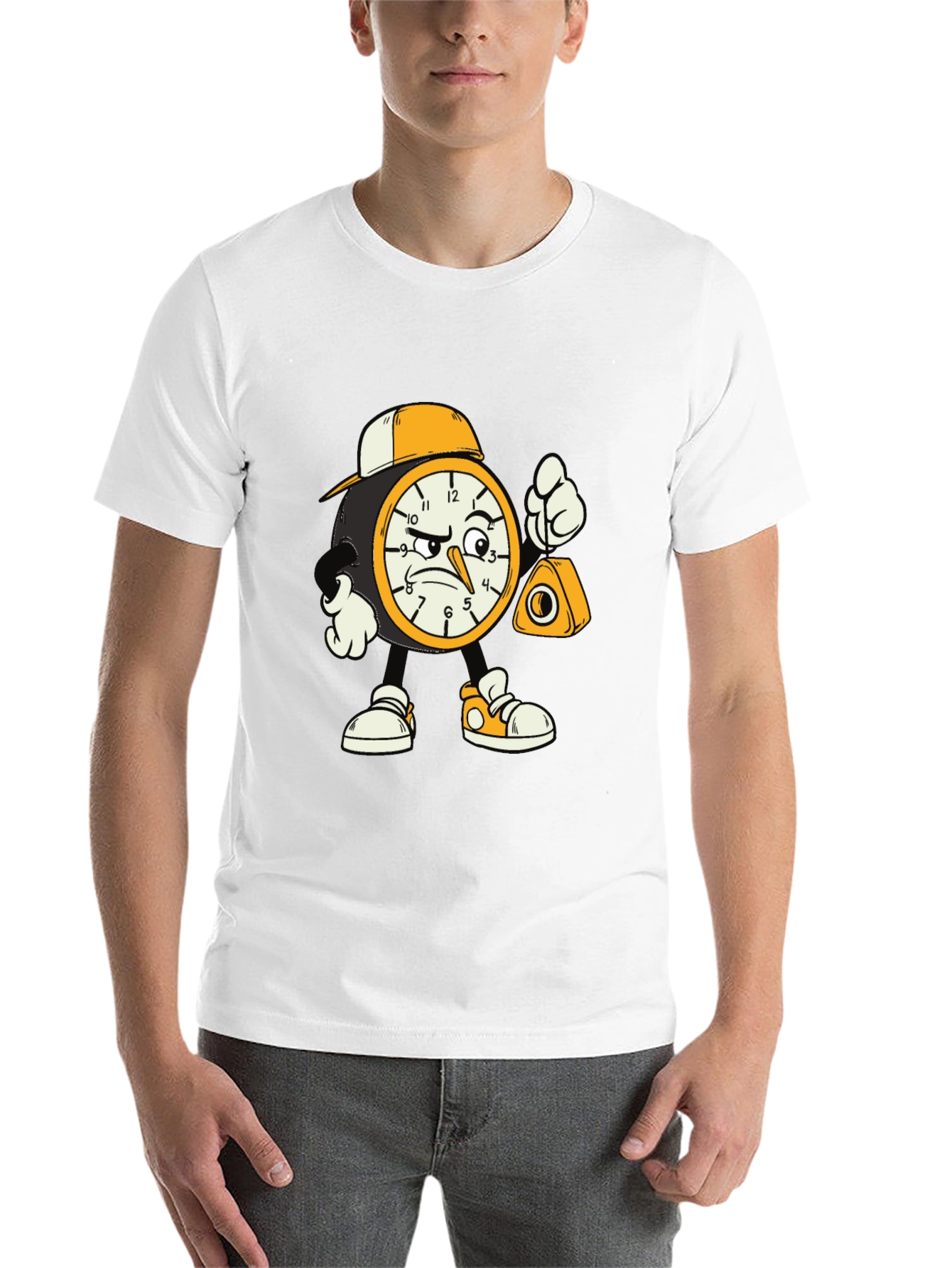 Black Cartoon Clock Graphic Tee view 14