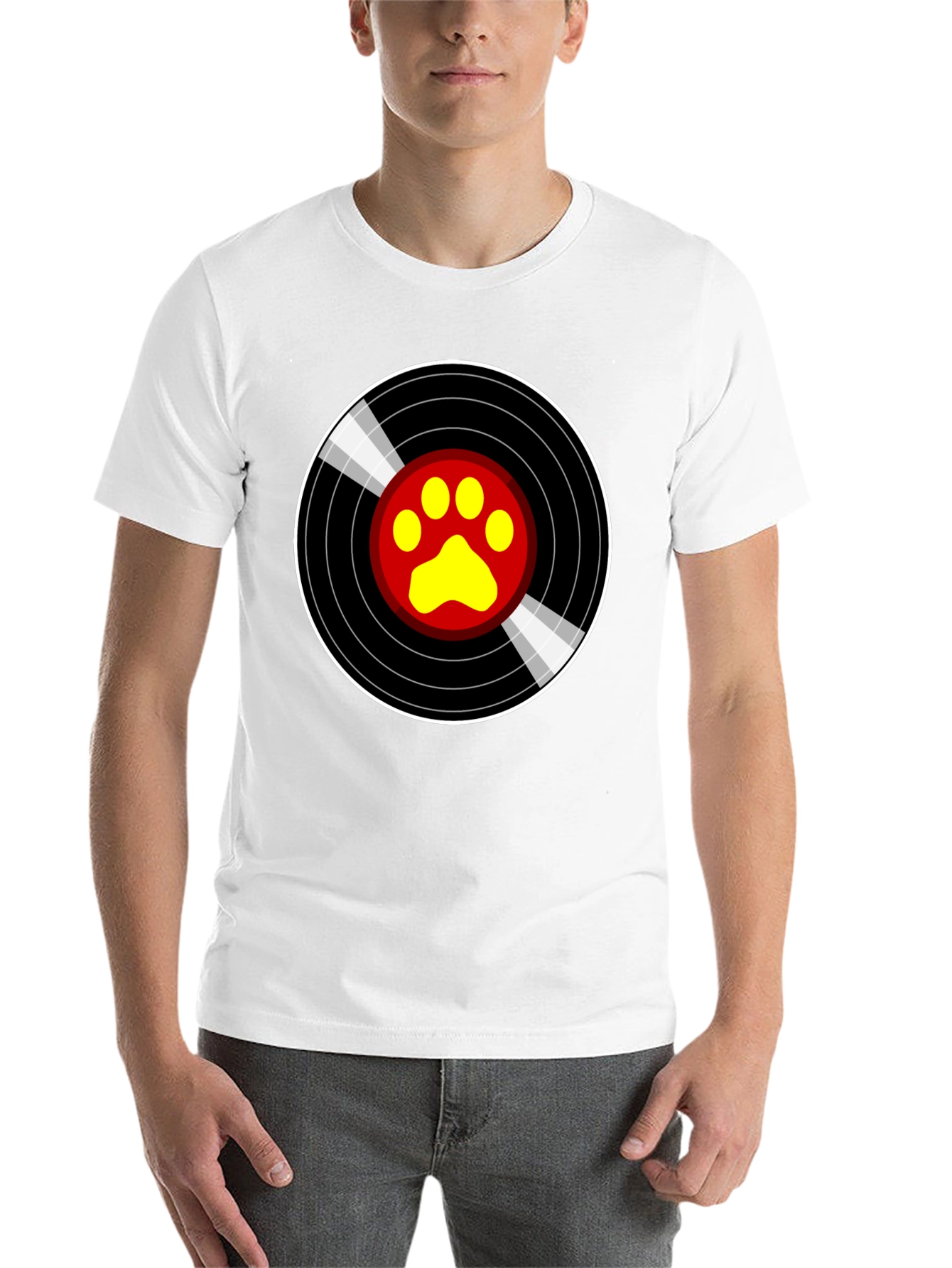Black Vinyl Paw Print T-Shirt - Music Loving Pet Owner view 14