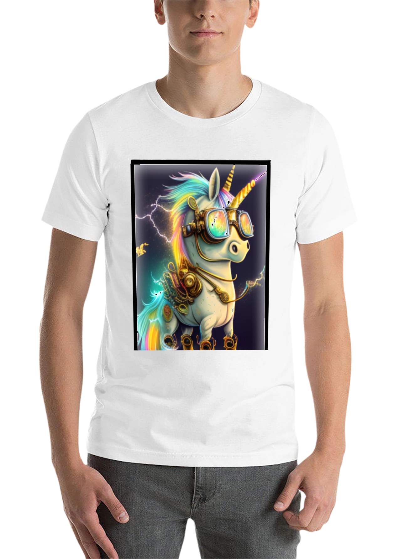 Black Steampunk Unicorn Graphic T-Shirt view 14