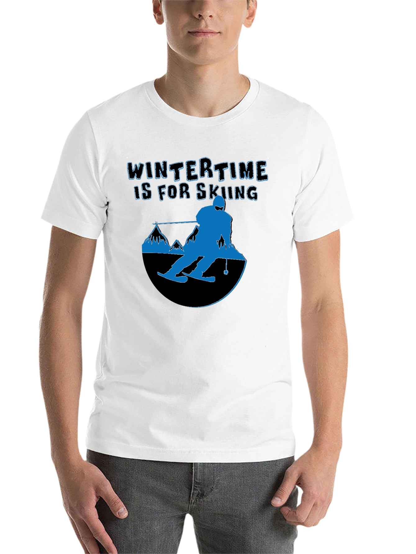 Black Winter Skiing Graphic Tee - Black Cotton T-Shirt view 14